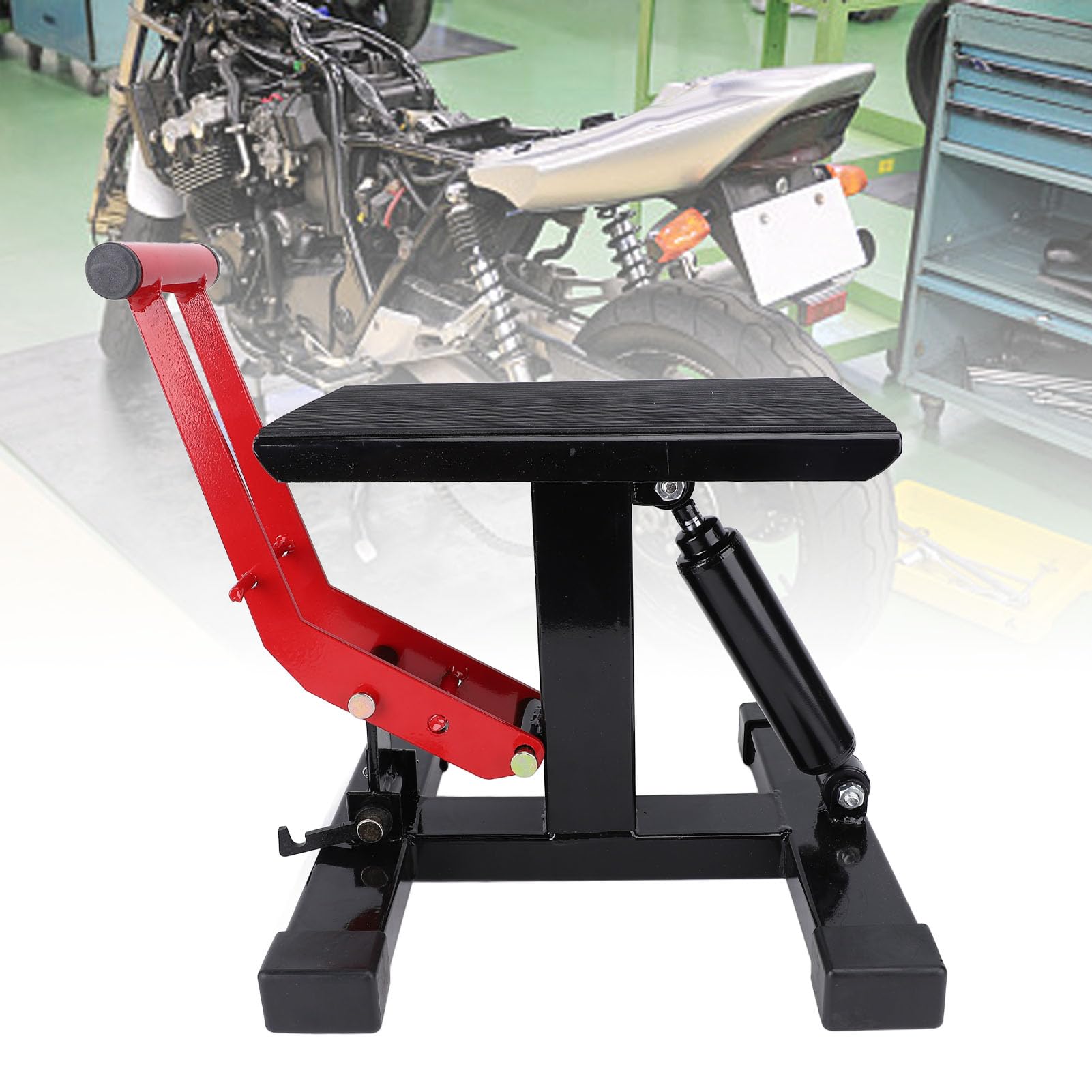 AUNMAS Soporte de Gato Hidráulico para Motocicleta, Soporte de Elevación de Hierro para Gato de Motocicleta, Mesa Elevadora Hidráulica de 330 Libras con Ajustable y Diseño Giratorio para Reparación de