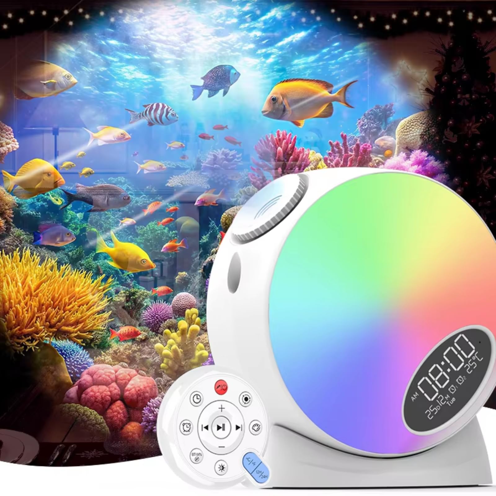 Galaxy Projektor, Sternenlichtprojektor mit 13 Filmscheiben, Zeit & Temperaturanzeige, Perfekt für Dekor, Heimkino-Setups, Partyszenen Entspannung, Weiß
