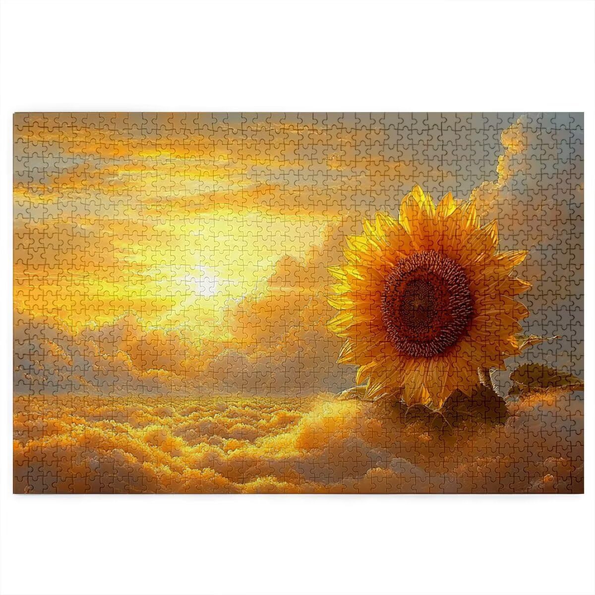 Puzzle 5000 sztuk dla dorosłych, puzzle 5000 sztuk drewna, puzzle dla dorosłych wzór słonecznika, wyzwanie puzzle dla całej rodziny, oryginalne prezenty dla kobiet, temat: zachód słońca, T-6