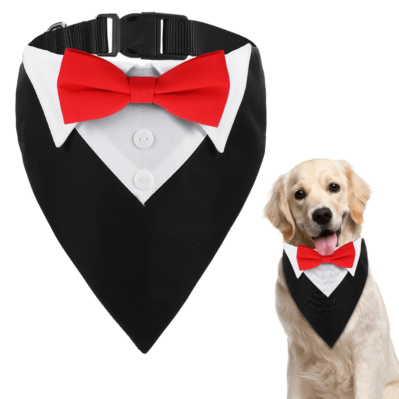 Dog Bowtie Collar, Formal Dog Tuxedo Dogs Collar With Bow Tie Pet Wedding Bandana Adjustable Pet Birthday Wedding Tux Outfit for Large and Medium Dogs