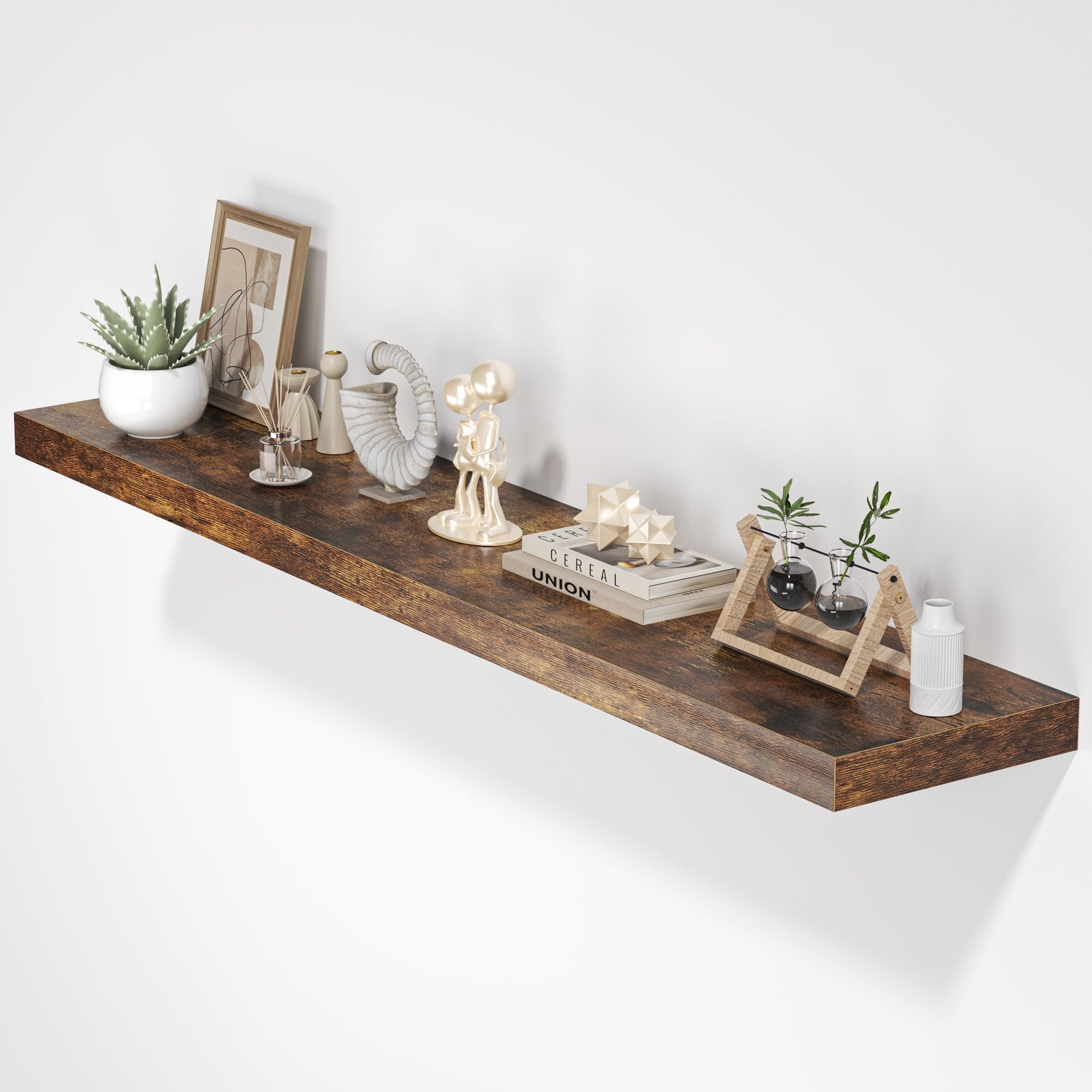 FLYJOE Floating Shelves for Wall, 55"W x 9.3"D x 1.5"H, Long Wooden Wall Mounted Display Shelf with Invisible Brackets for Living Room, Bedroom,