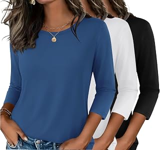 Zeagoo Women Tops 3 Pack 3/4 Sleeve Shirts Basics Tees Summer Fall Blouse | 3/4 sleeve shirts, Basic tees, Business casual tops, Cute tunic, 2026 fall fashion clothes, Ladies blouse, Going out outfits
