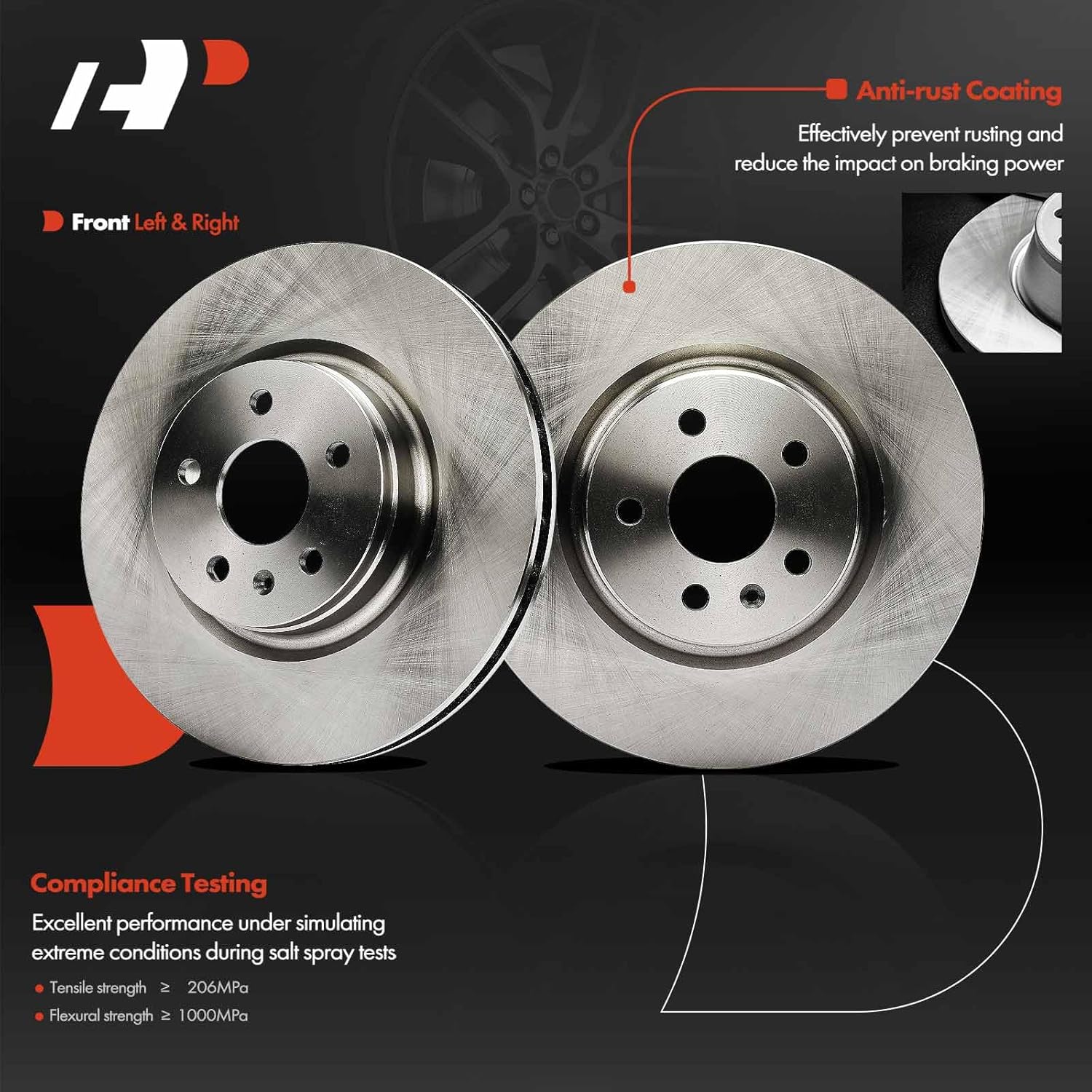 A-Premium 13.58 in (345 mm) Front Vented Disc Brake Rotors + Ceramic Pads Kit Compatible with Select Tesla Models - Model S 2012 2013 2014 2015 2016, 6-PC Set