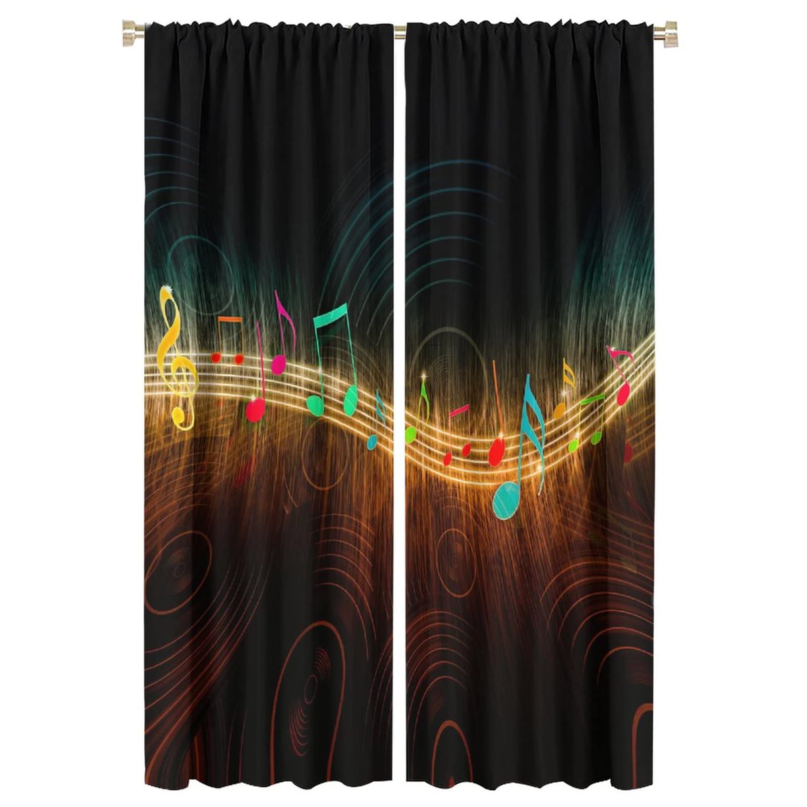 Music Note Curtains,Colorful Musical Background Blackout Rod Pocket Window Drapes for Living Room Bedroom Home Decor W42xL63in