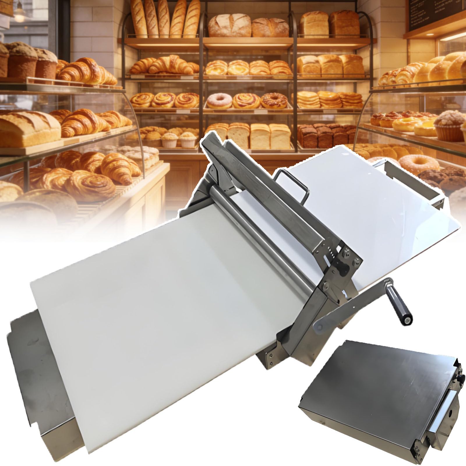 Sfogliatrice per impasto, rullo pieghevole per pasticceria con spessore regolabile, in acciaio inox, per uso domestico e commerciale