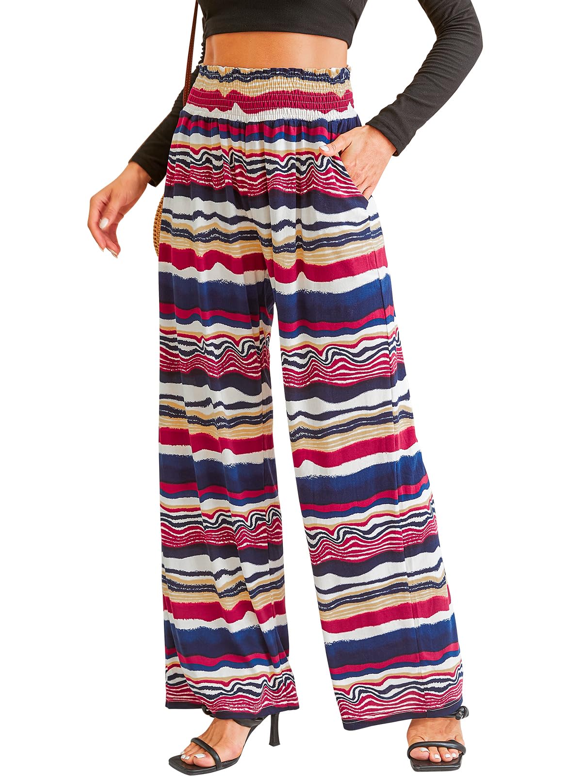 QIANXIZHAN Women's Boho Pants, Wide Leg High Waist Harem Pants Hippie Yoga Clothes with Pockets