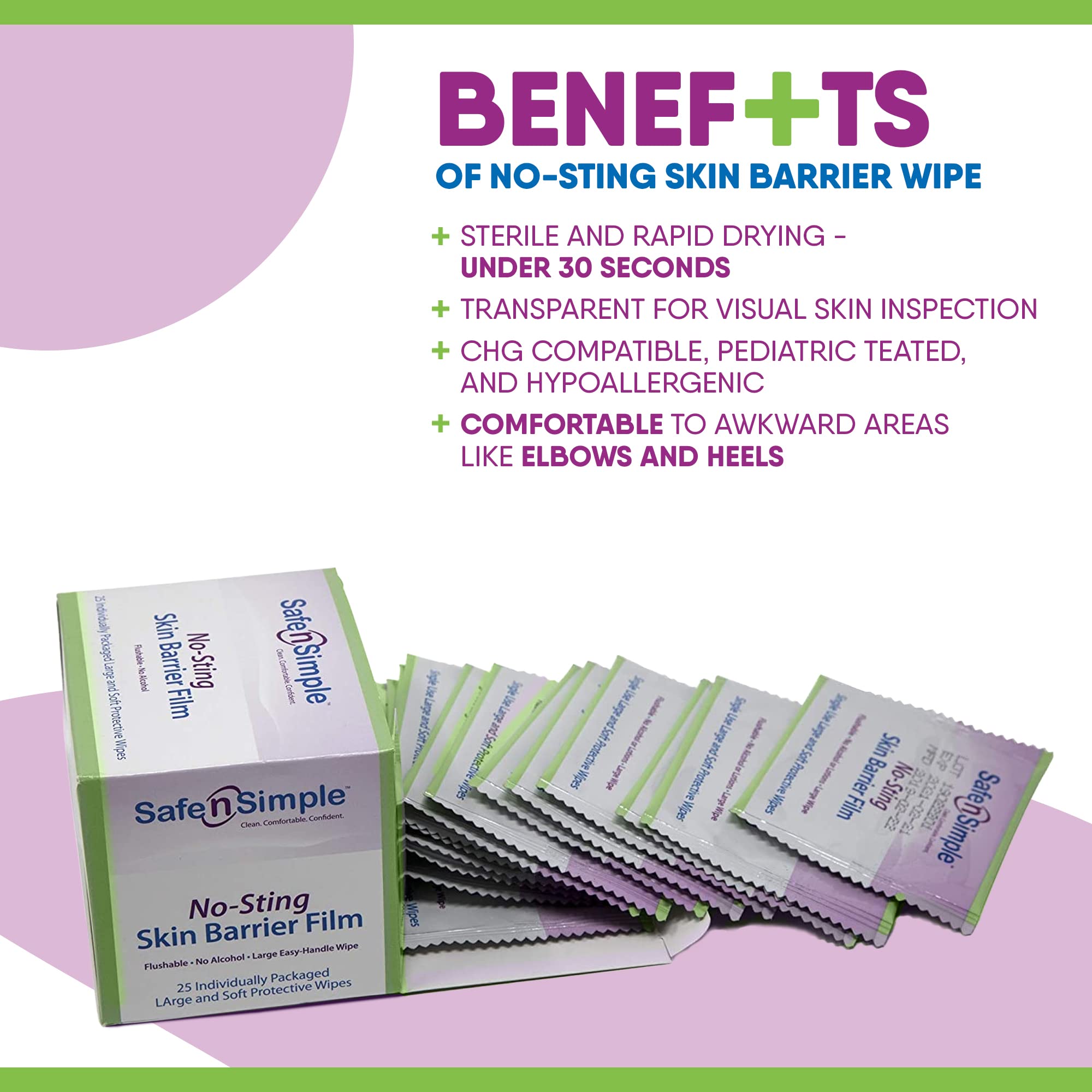 Buy Safe n' Simple Skin Barrier Wipes, NoSting Ostomy Care Barrier Film Wipes, 25 x