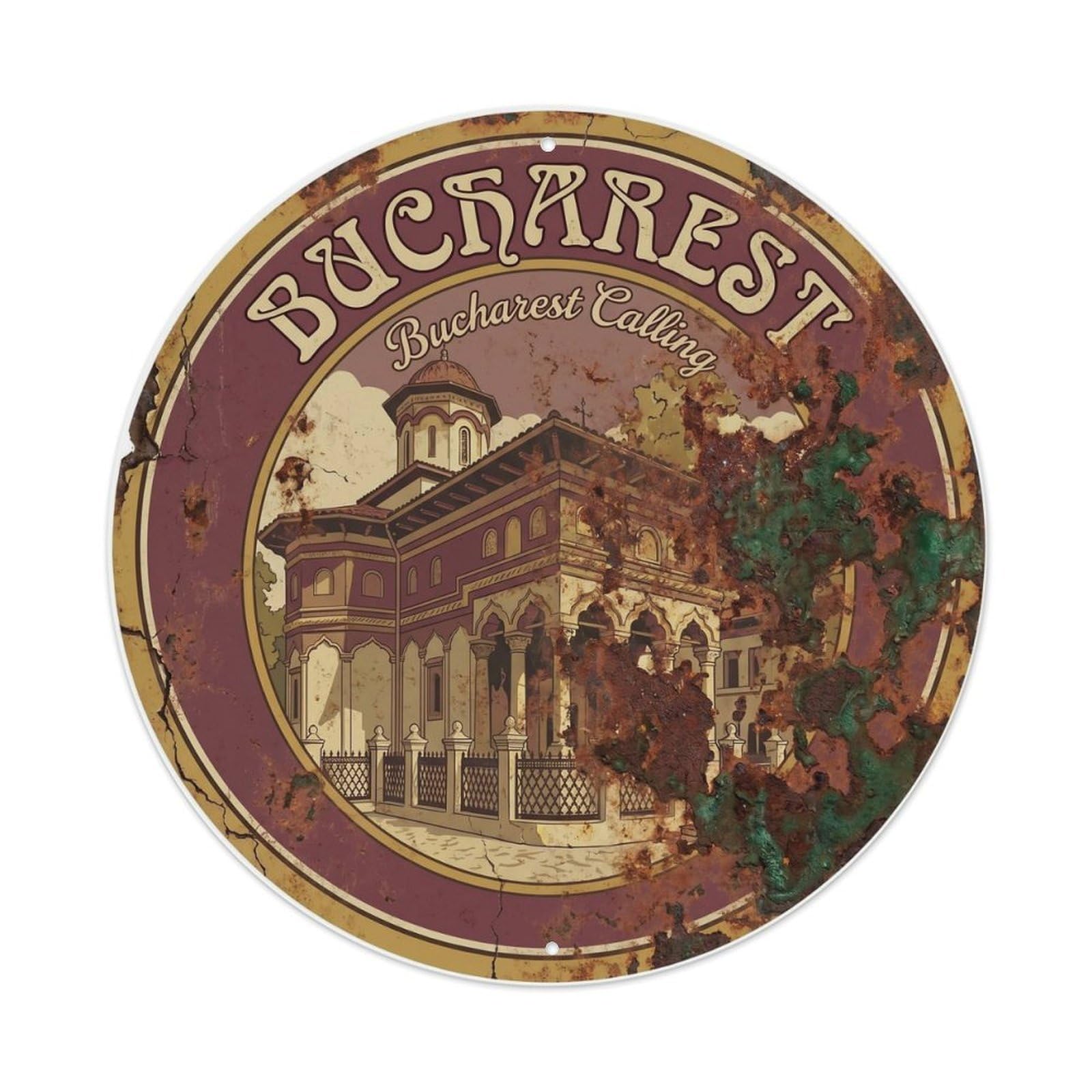 Fqcyn Style Vintage Travel Romanian Monastery Historic Metal Tin Sign