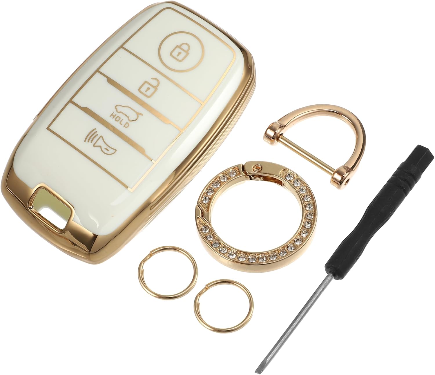 Funda para llavero de 4 botones compatible con Kia Forte Koup Optima, TPU flexible blanco inteligente sin llave con llavero