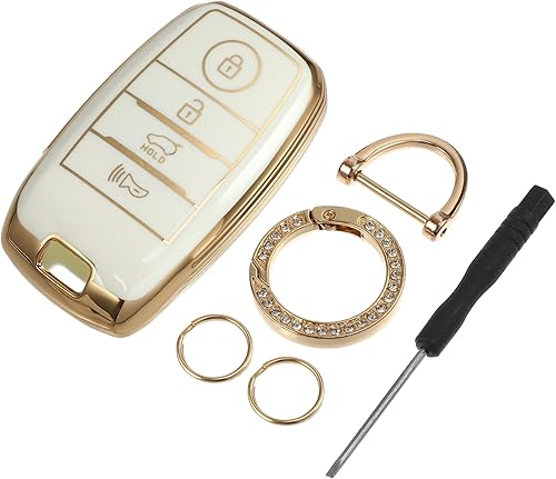 Funda para llavero de 4 botones compatible con Kia Forte Koup Optima, TPU flexible blanco inteligente sin llave con llavero disponible en Yaxa Peru