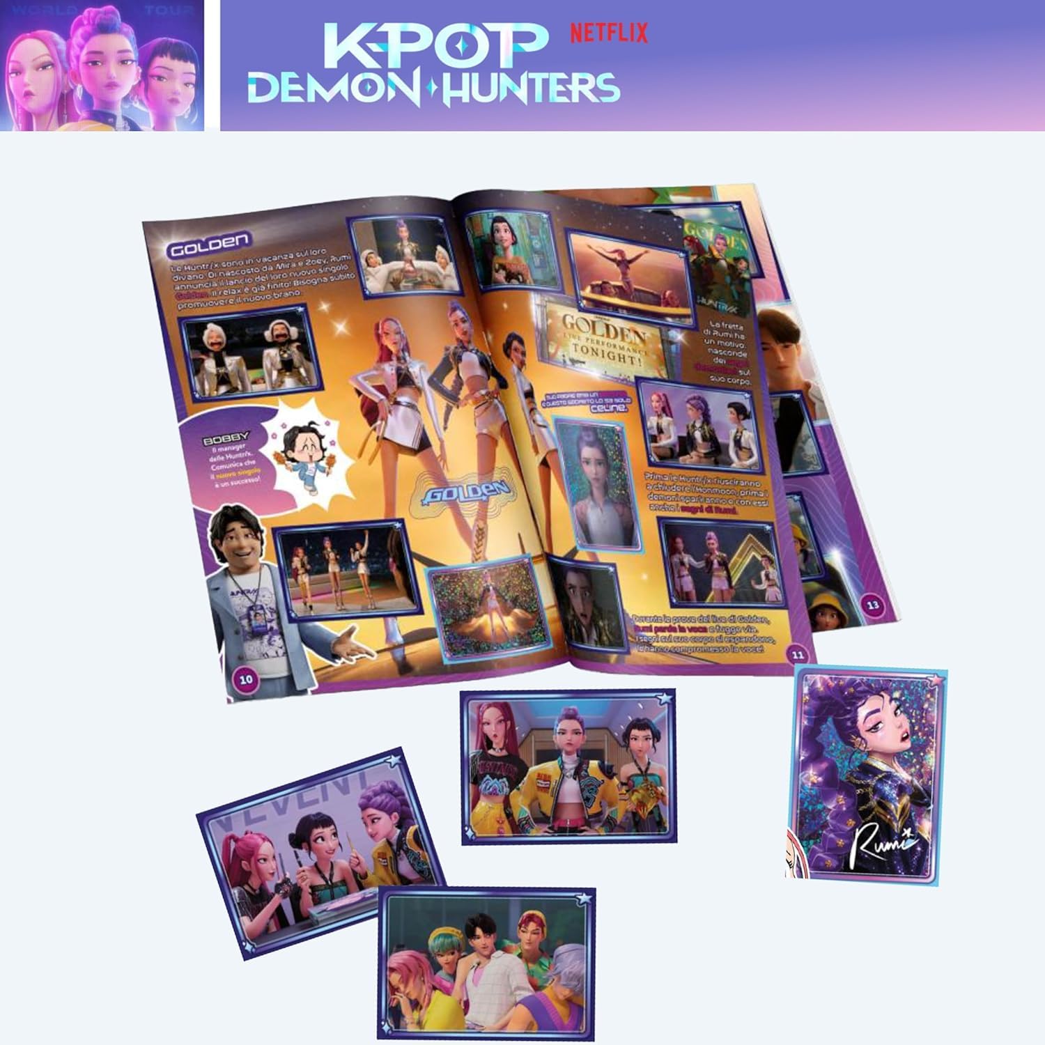 K-Pop Demon Hunters Starter Pack – Album Sticker + 2 Bustine Figurine + Poster Ufficiale, Set Collezione Fan K-Pop - 5