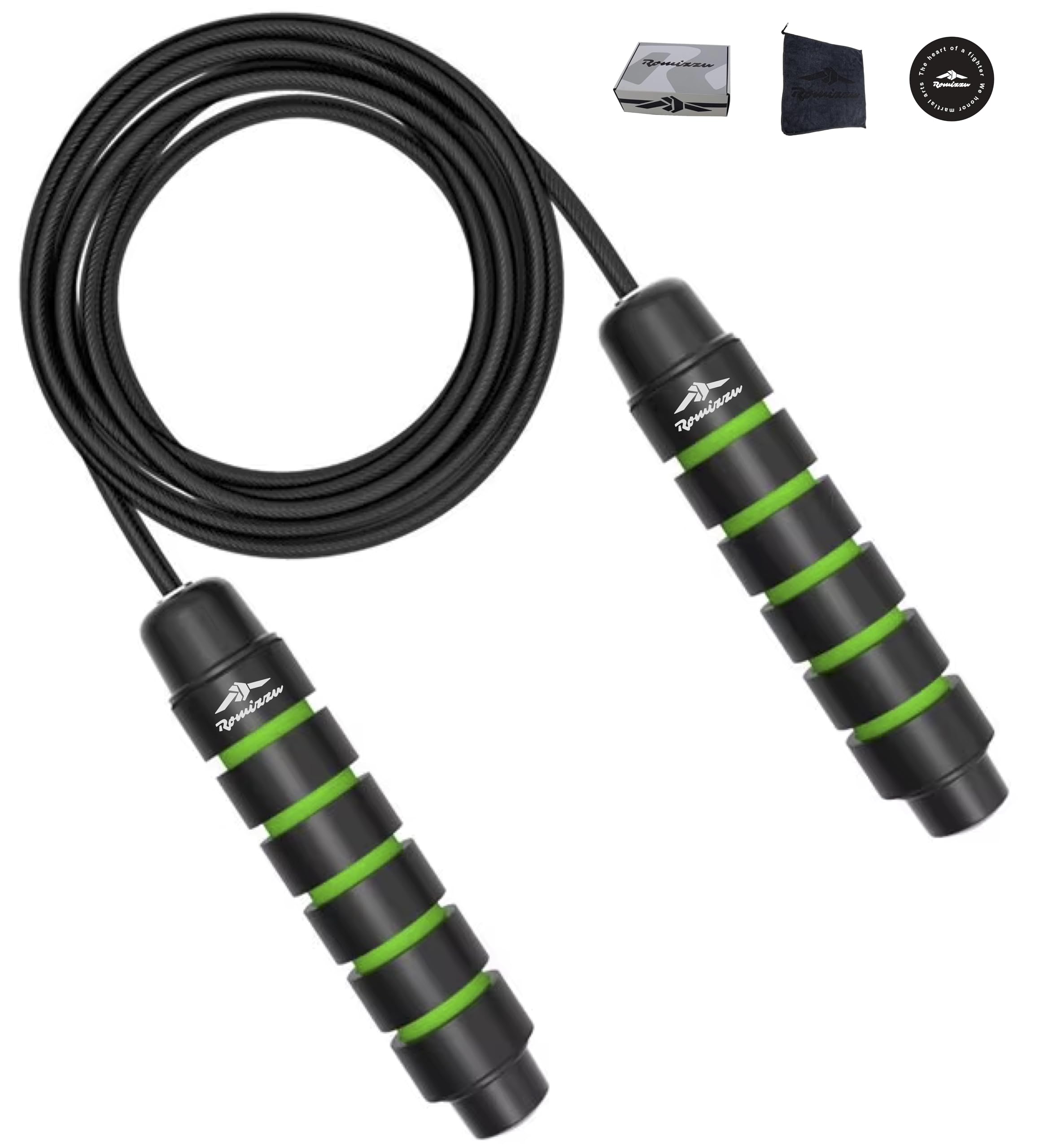 Corda per Saltare Regolabile Cavo Anti-Groviglio Impugnature Ergonomiche e Cuscinetti – 2 Asciugamani 1 Sacca da Trasporto e Confezione Regalo – Per Arti Marziali Boxe MMA CrossFit Cardio