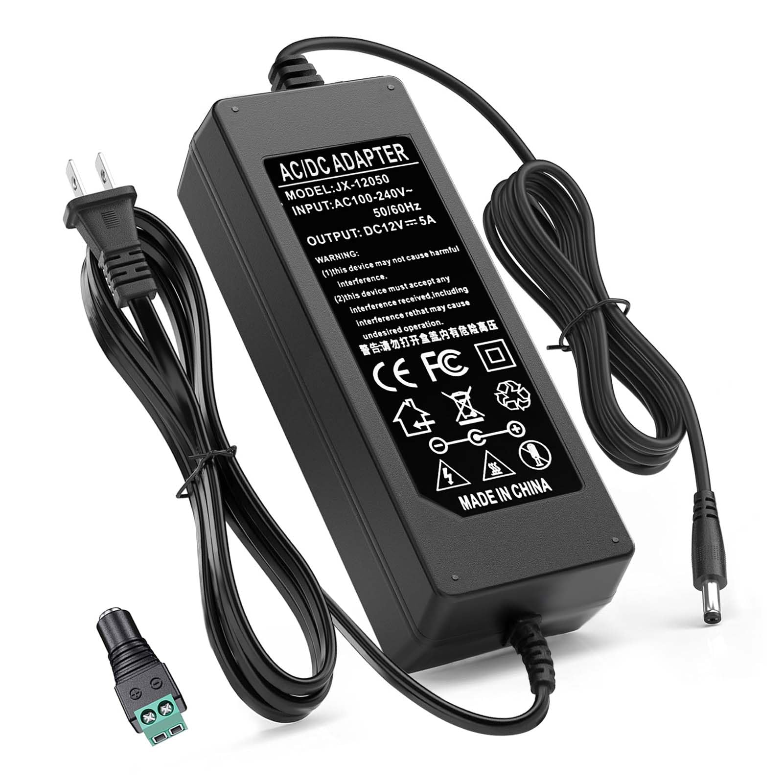 Photo 1 of RCBCH Replacement for DC 12V 5A Power Supply Adapter Converter Transformer 60W AC 100-240V Input 5.5x2.5mm DC Output Jack for 5050 3528 LED Strip Module Light