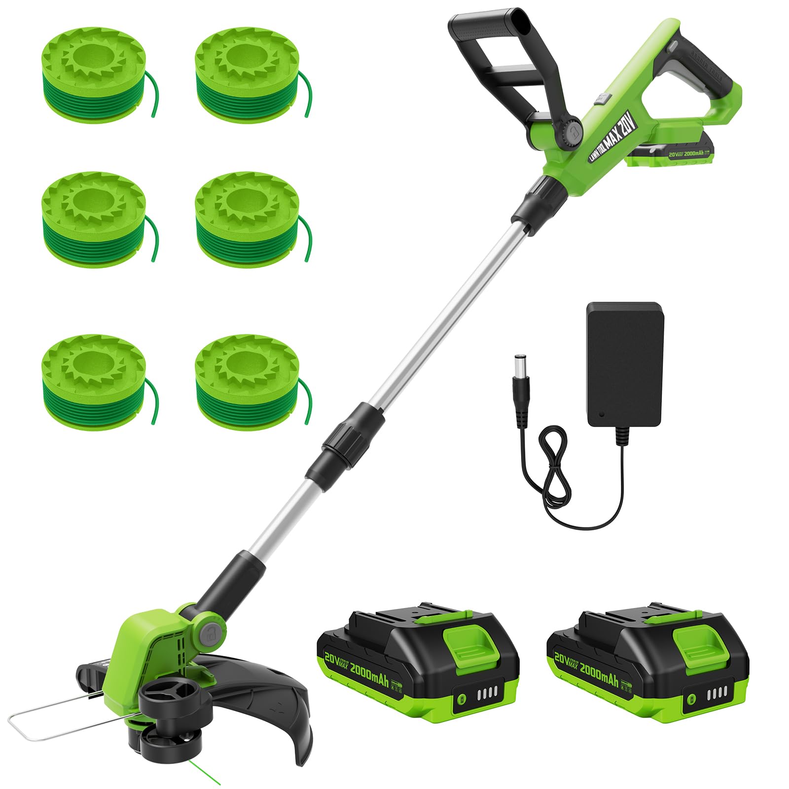 VARSK 12 Inch 20V Cordless Weed Wacker with Automatic Line Feed, 2 in 1 String Trimmer and Edger, Includes 2 X 2.0Ah Batteries/1 X Charger/6 X Replacement Spools, Weed Eater for Lawn, Garden, etc