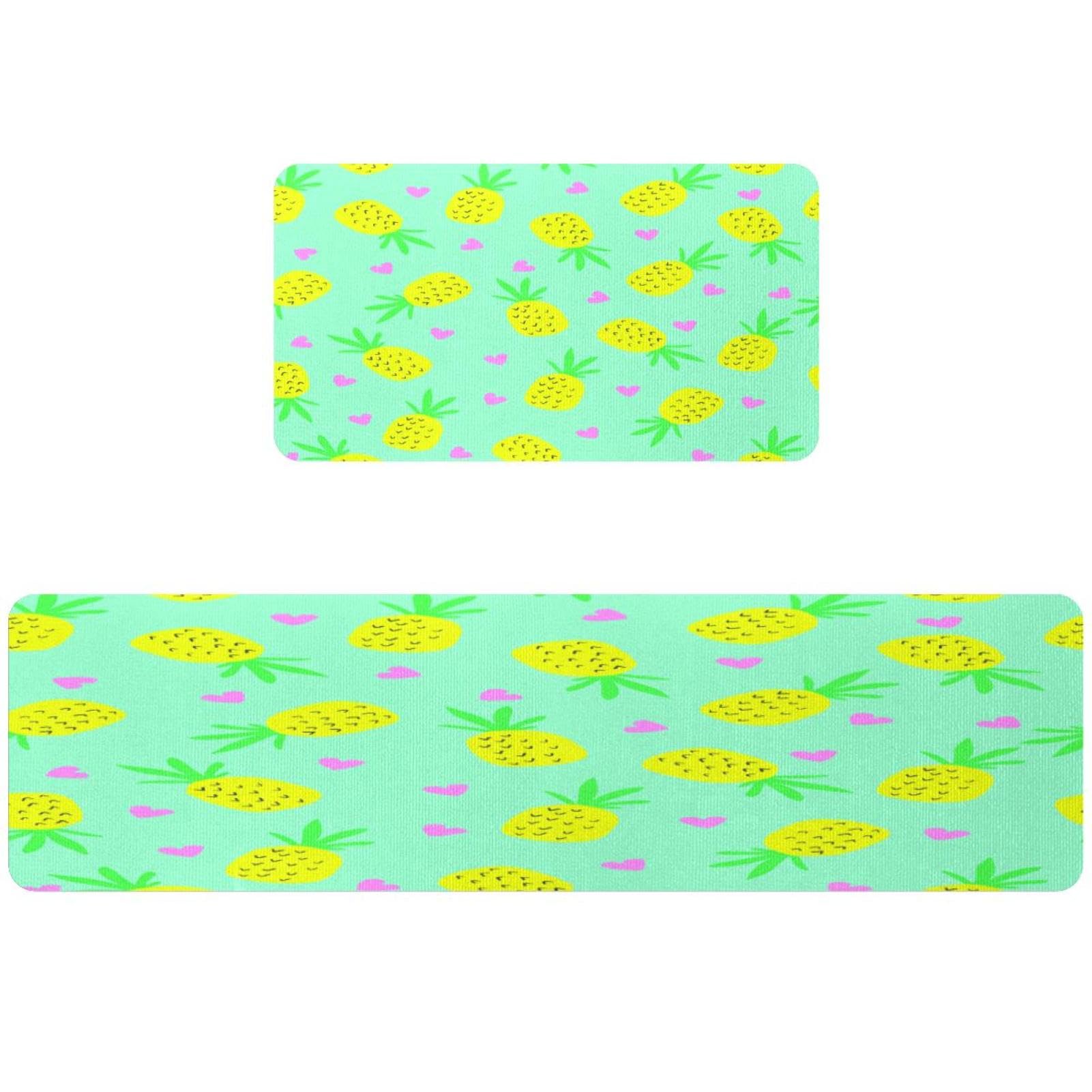 Tapete de cocina VAPOKF de 2 piezas antideslizante con diseño de piña tropical y corazones