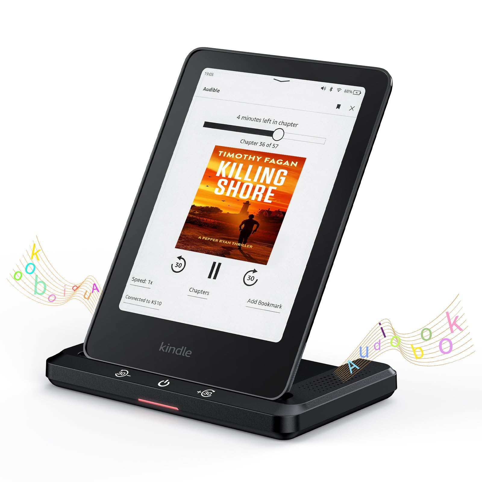 Dock di ricarica wireless e altoparlante per audiolibro, ricarica wireless compatibile con Kindle Paperwhite Signature Editions 32 GB (2022 e 2024) e Kindle Colorsoft Signature Edition (32 GB), iPhone