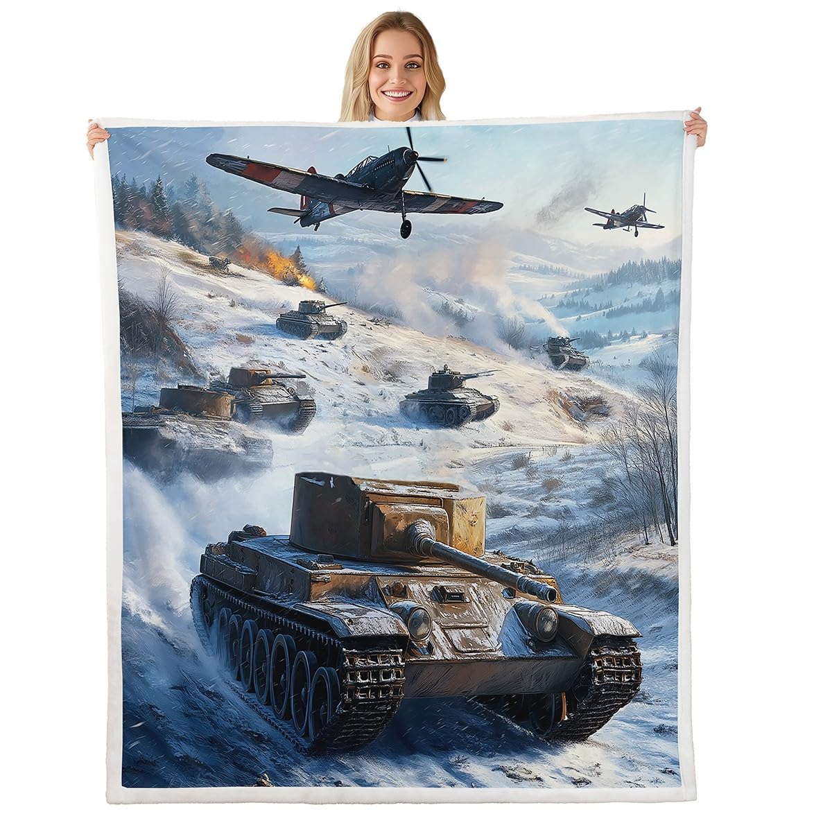 Couverture polaire légère 3D chars et avions lit simple pour chambre