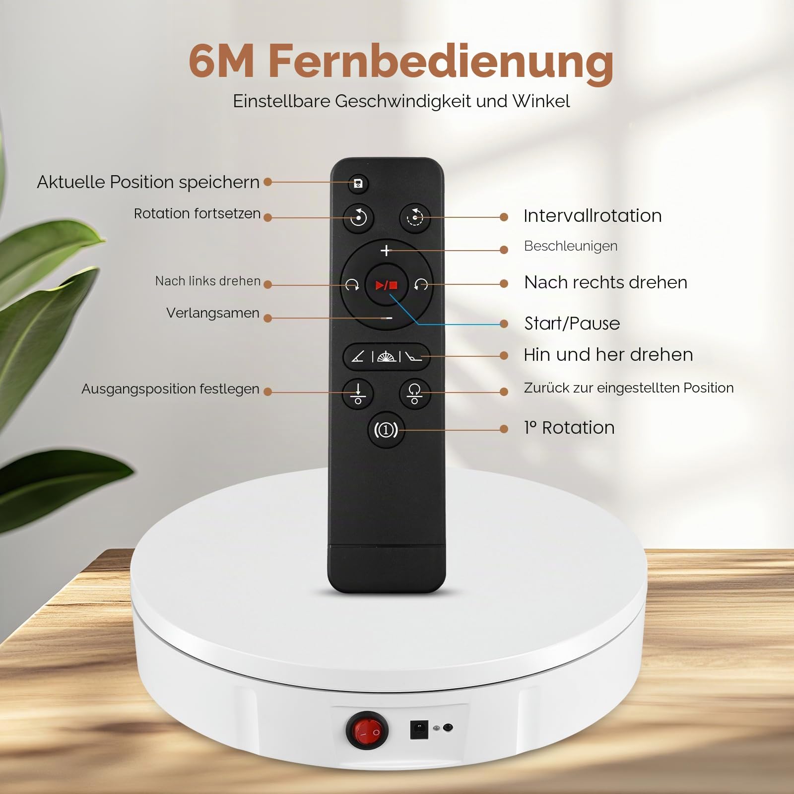 Elektrischer Drehteller, 30CM 100KG Tragkraft und Wiederaufladbare Elektrischer Drehbarer, 360° Richtung und Geschwindigkeit Einstellbar Automatisch Motorisierter Drehständer (Weiß)