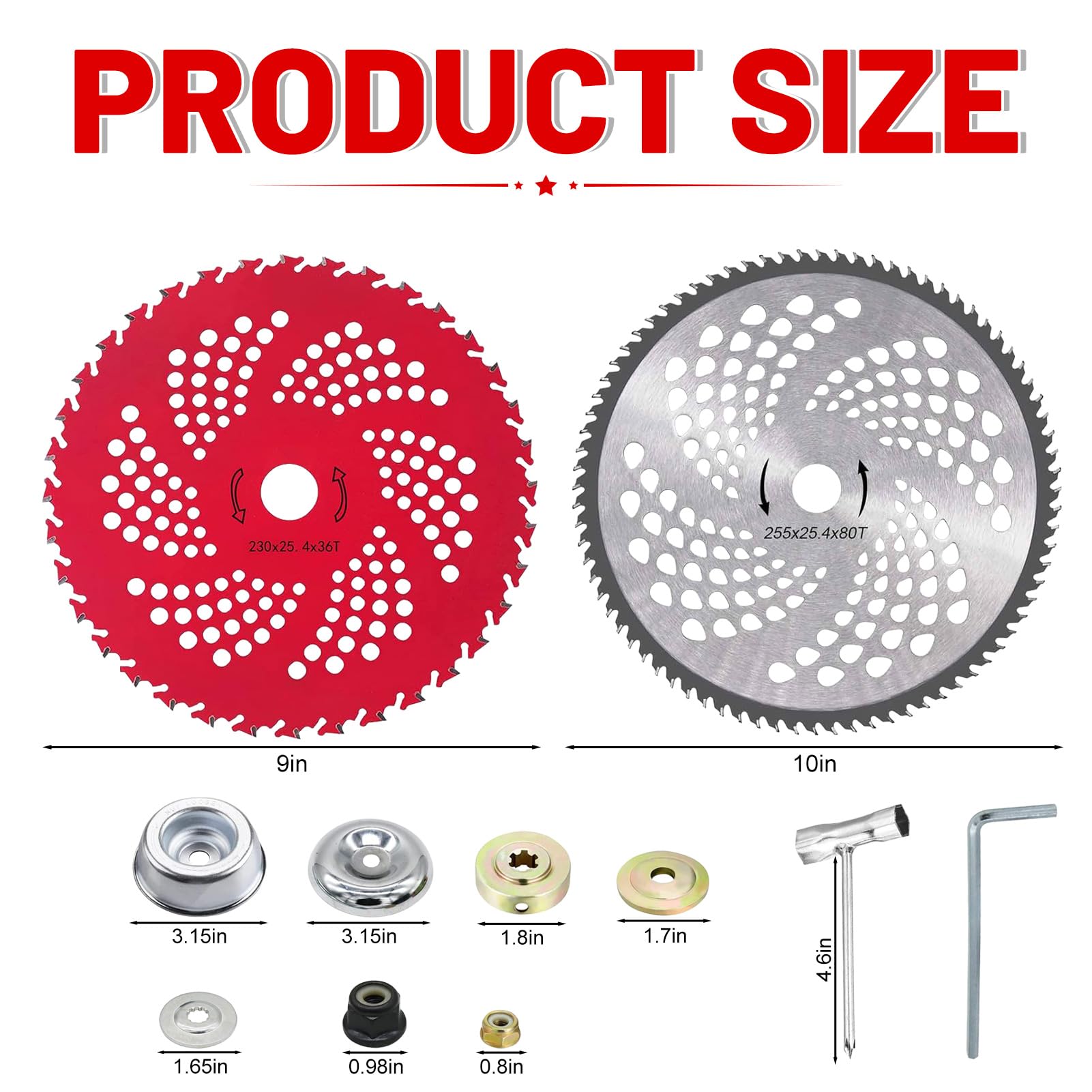 Freischneider Sägeblatt, 2er Set 255/230 X 25,4 mm Freischneider Zubehör Messer, Hartmetall Motorsense Zubehör Sägeblatt in 36T/80T, für Kreissägen Motorsensen (Rot+Schwarz)