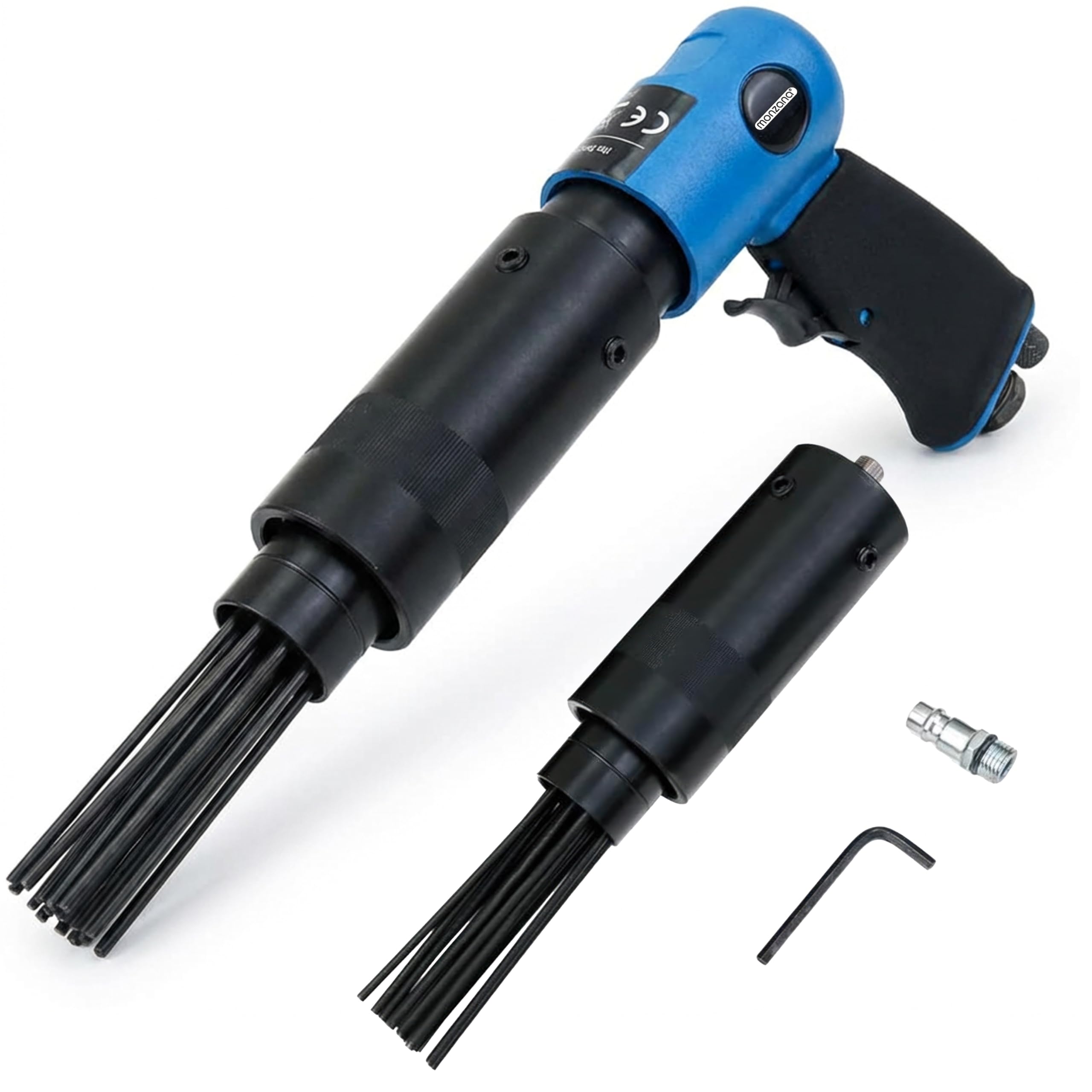 MONZANA® Pneumatic Needle Scaler with Replacement Head Attachment | Compressed Air Powered Tools | 4000 RPM to 260 l/min | Needle Gun Paint Rust Remover | Rubberised Handle