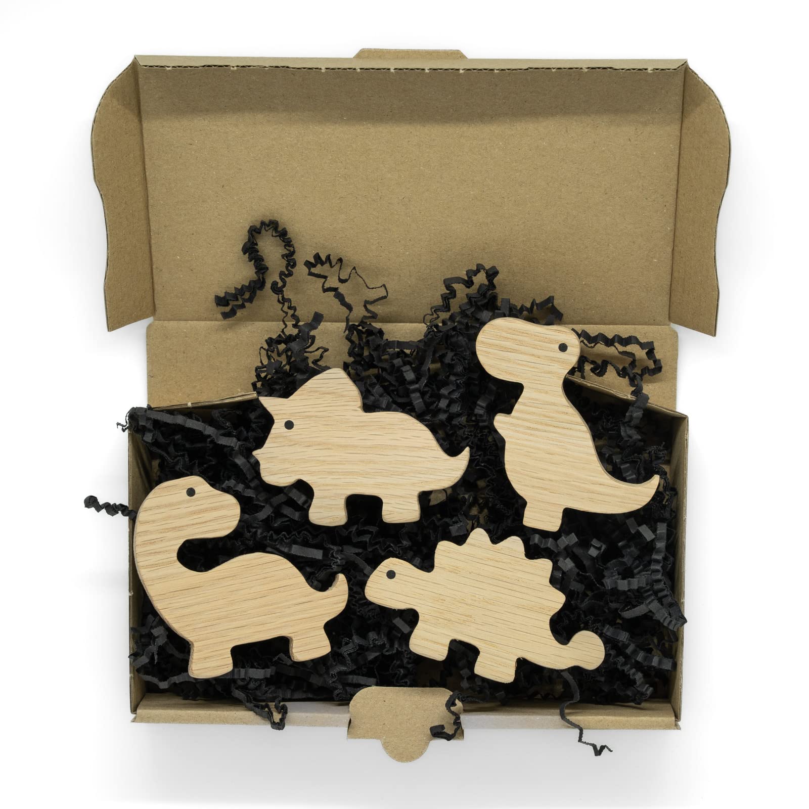 PLT Dinosaurier Griffe für Kindermöbel aus unbehandeltem Eichenholz, Knauf, Kommode, Schrank, Schublade, Tür, Kinderzimmer, Geschenk (4, Brachiosaurus, Triceratops, Tyrannosaurus, Stegosaurus)