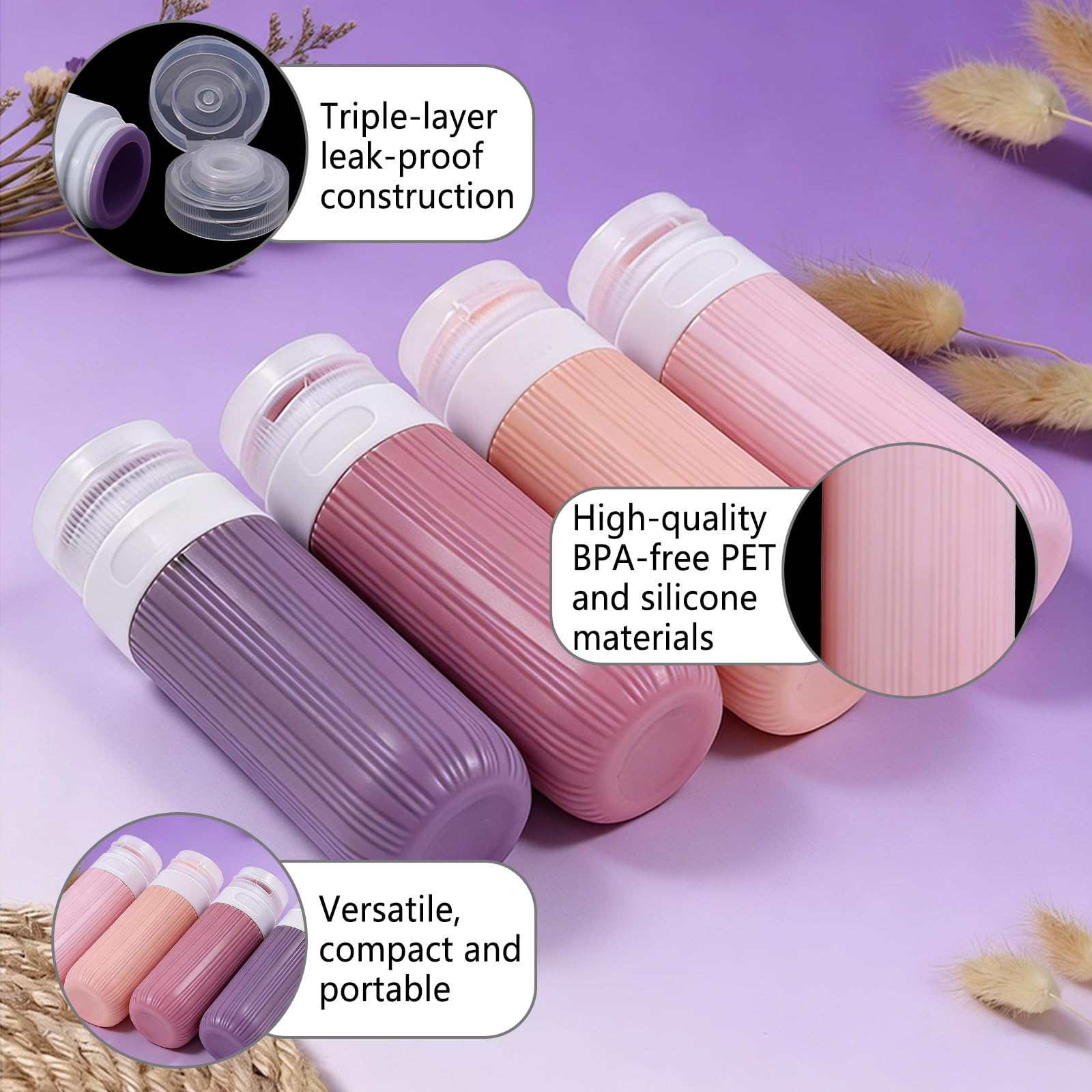 Kit 18 Pezzi Bottiglie da Viaggio in Silicone, Flaconi Riutilizzabili per Shampoo, Lozione e Cosmetici, Etichette Incluse, Perfetto per Liquidi, Creme e Articoli da Bagno