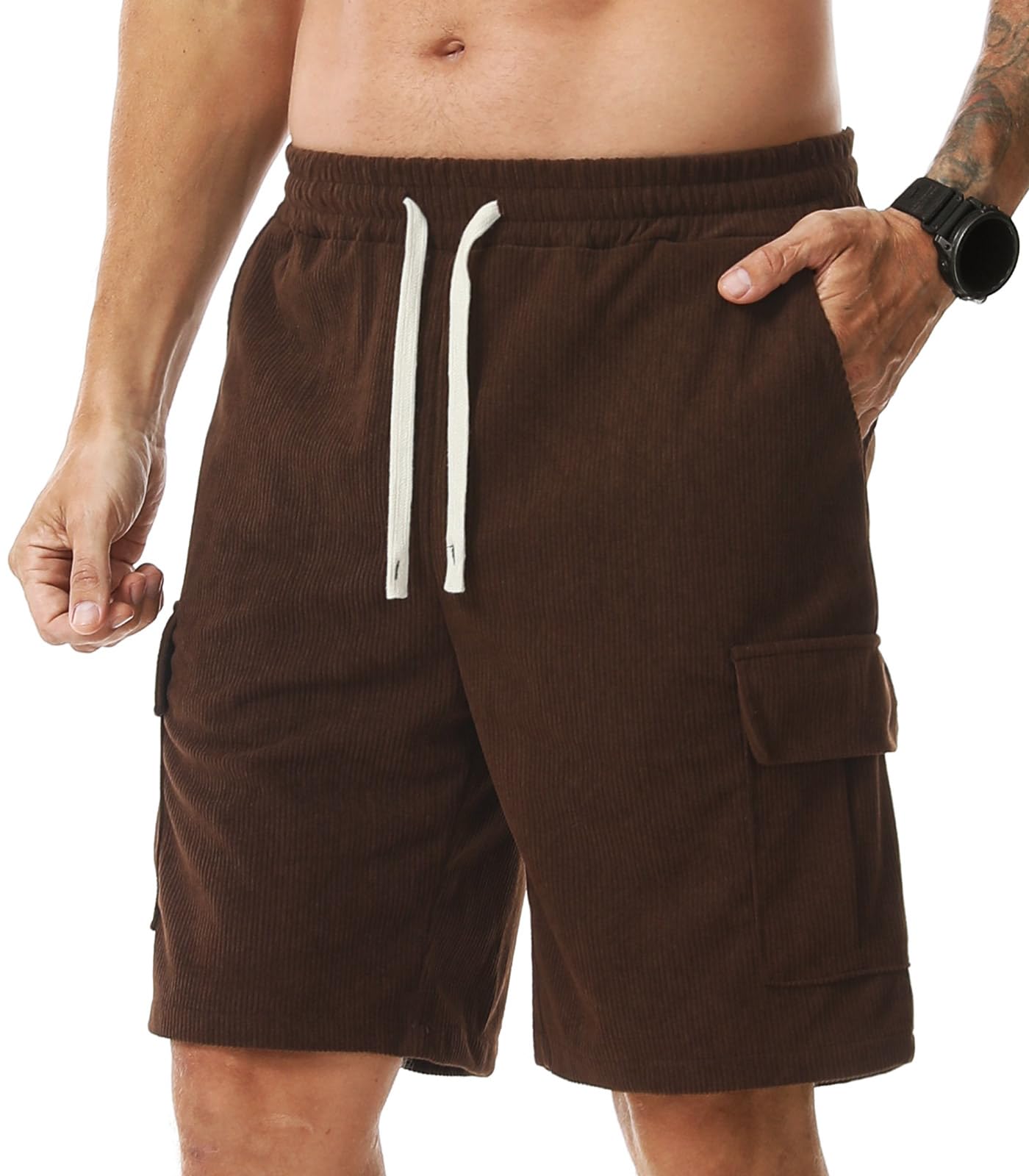 Comilaka Pantaloncini Cargo Uomo Shorts Estivi con Tasche Velluto a Coste Casual Pantaloni Corti Coulisse Vita Elasticizzata