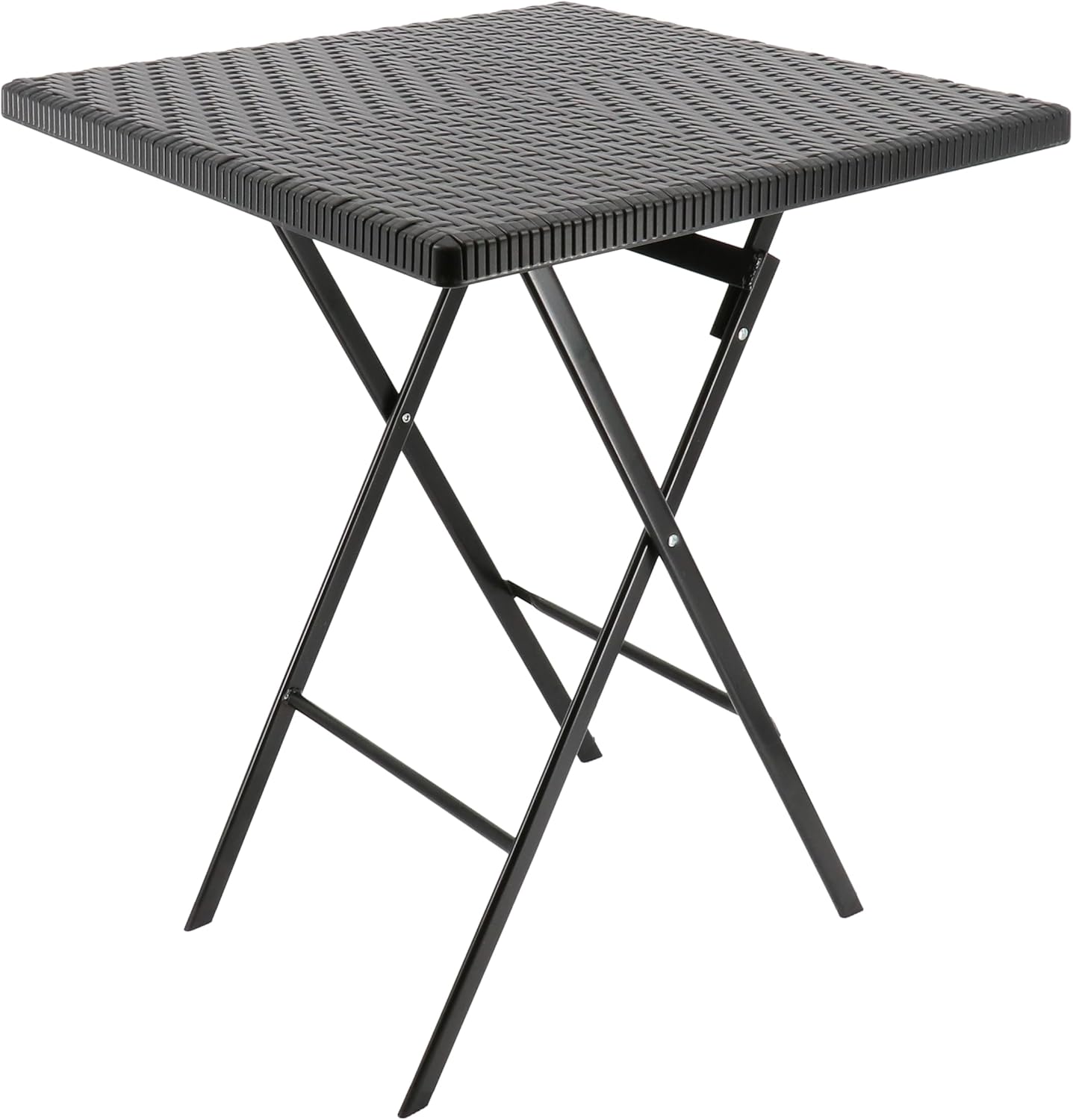 Elama Plastic Rattan Folding Square Indoor/Outdoor Patio Dinner Table (Black Table)