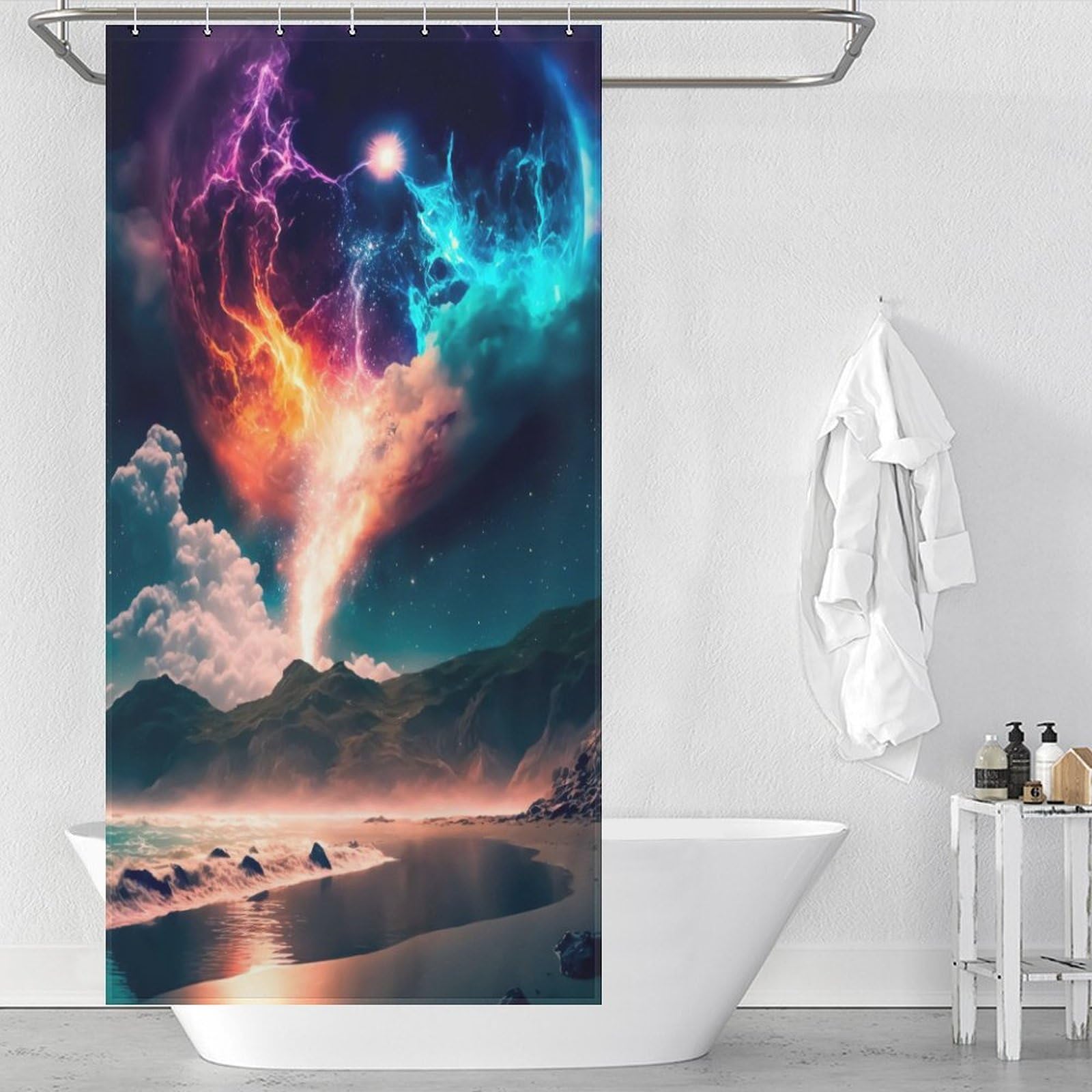 Rideau de douche Supernova moderne tissu imperméable salle de bain 90x180