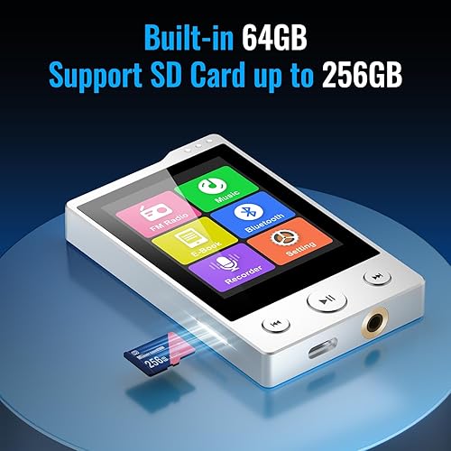 Miniatura 5 de Reproductor MP3 de 64 GB con altavoz, reproductor de música Bluetooth portátil Phinistec con altavoz HD integrado, radios FM de aleación de