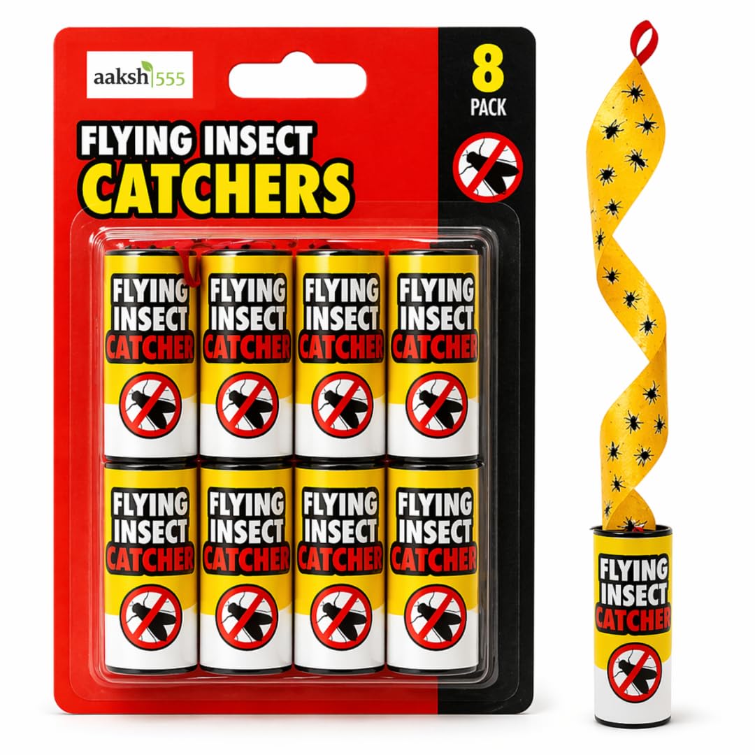 AAKSH555 | 8 Pack |STICKY FLY TRAP CATCHER |Poison-Free & Eco-Friendly – Super Sticky Insect Catcher Strips for Flies, Mosquitoes, Moths & Wasps – Indoor & Outdoor Use (Non-Toxic Paper)