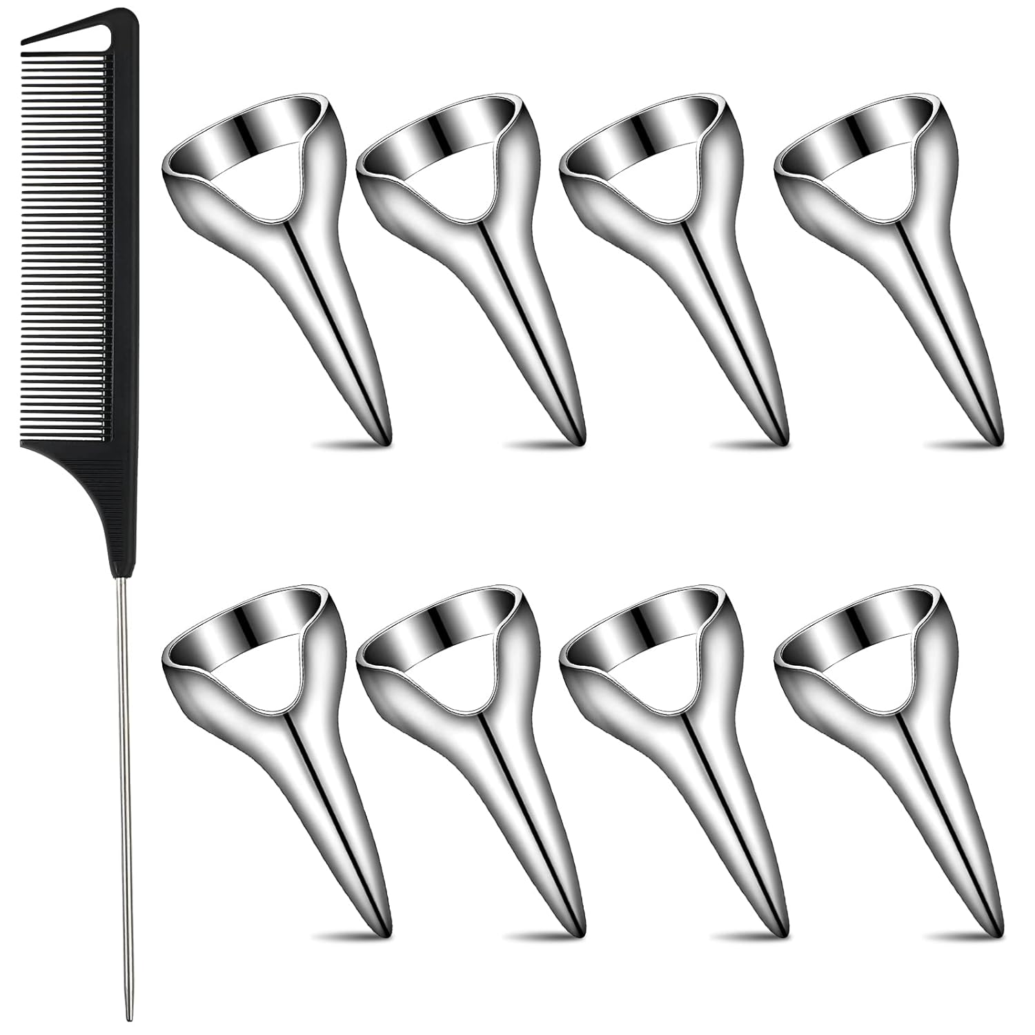 9 Pieces Metal Hair Parting Rings and pinky Selecting