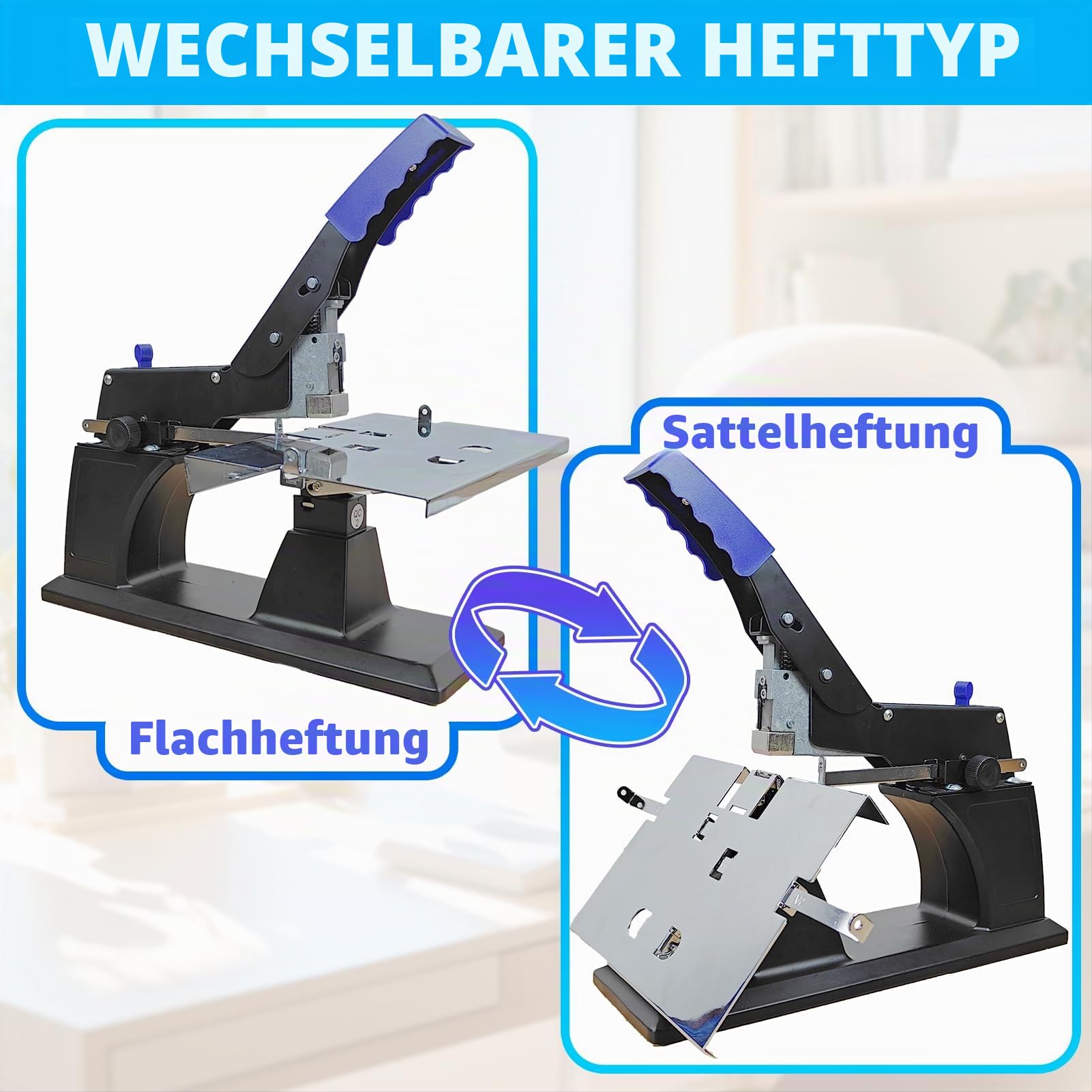RAYSON Langarm-Sattelhefter, 60 Blatt, Sattel- und Flachheftung, SH-03 | Robuster Heftgerät