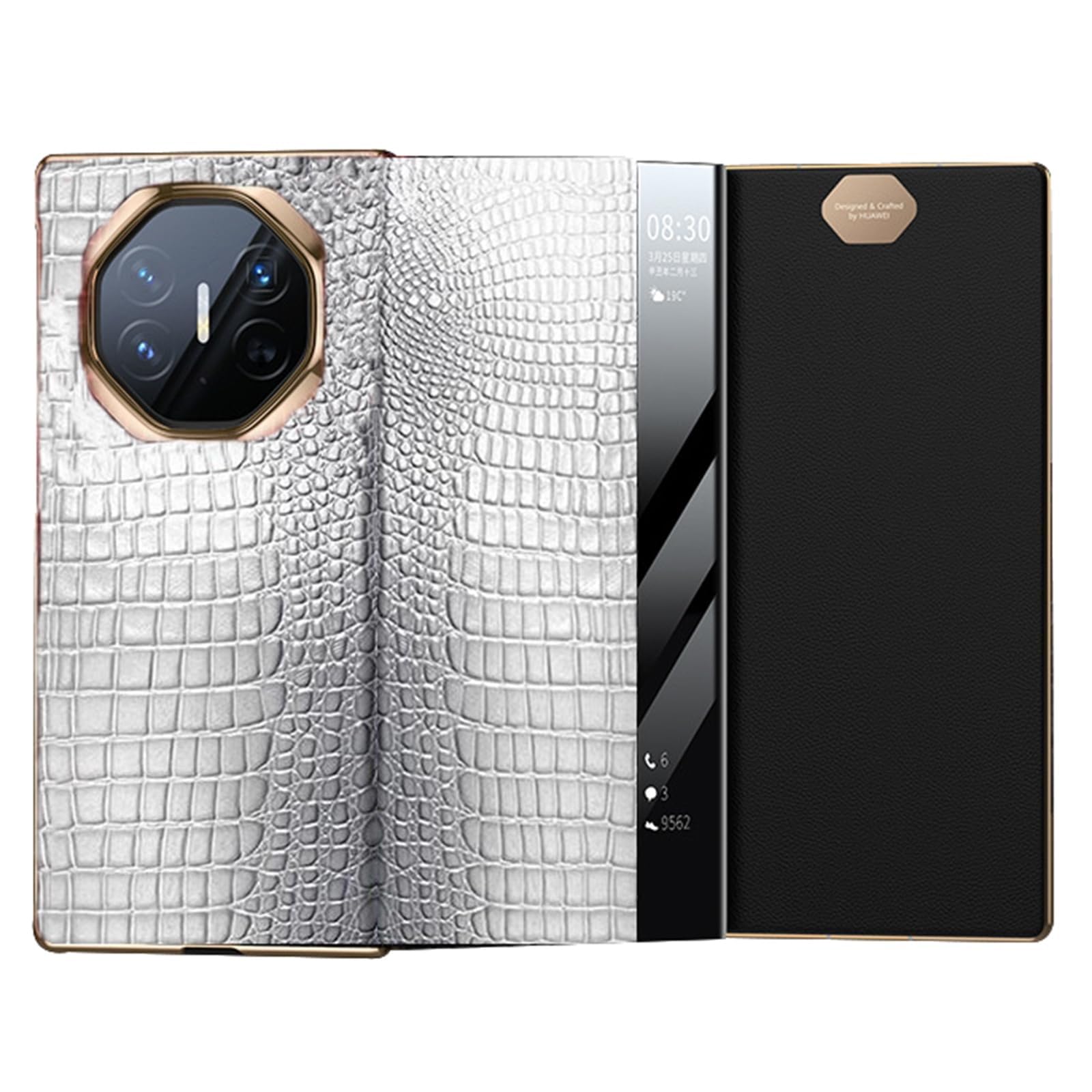 Case for Huawei Mate XT, Luxury Genuine Leather Electroplated Crocodile Pattern Flip Cover, Smart Viewing Window All-Inclusive Phone Case(Brown)