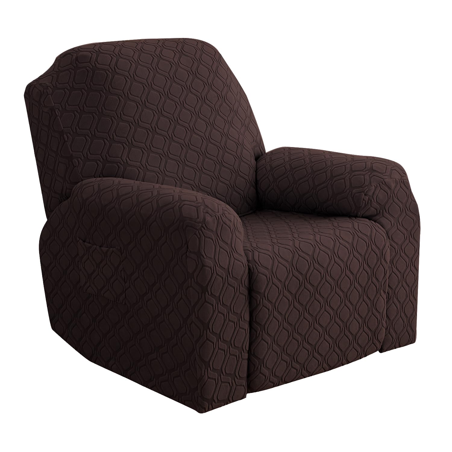 Topchances Super Soft Recliner Cover - Stretch Recliner Chair Cover with Side Pocket, Furniture Protector (Jacquard Coffee)