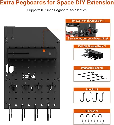 Miniatura 3 de JUNNUJ Organizador grande de herramientas eléctricas con estación de carga, controlador de 8 taladros y soporte de batería para herramientas,