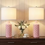 Qingmiao 25'' Ceramic Table Lamps Set of 2, 3-Way Dimmable Nightstand Lamps for Bedroom, End Table Lamps for Living Room Console Entry Farmhouse Home Decor, New House Warming Gifts