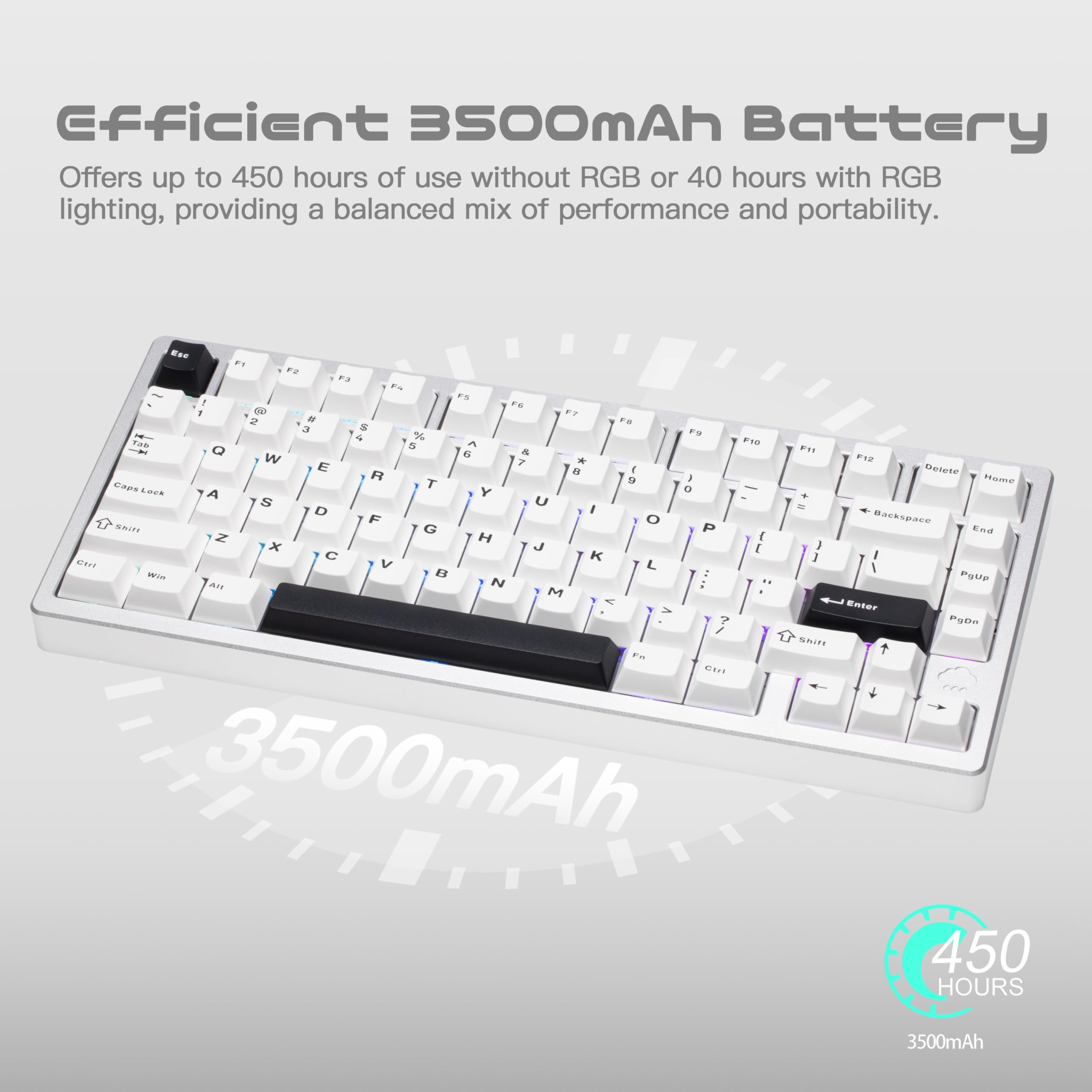 CutiePcs WOBKEY Rainy 75 Aluminum HMX Switch Mechanical Keyboard with Superior Acoustics, Wired, BT, 2.4G wireless Connectivity (Standard - Silver) — view 5