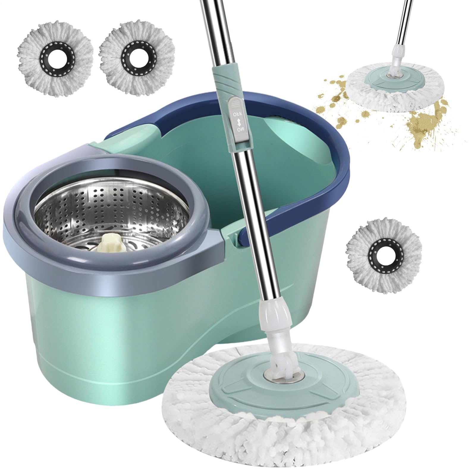 Fregona giratoria automática con Cubo, fregona centrifugadora de Suelo – | Cabezal de fregona extraíble, Limpiador doméstico para Cocina, salón, Dormitorio, balcón, Estudio