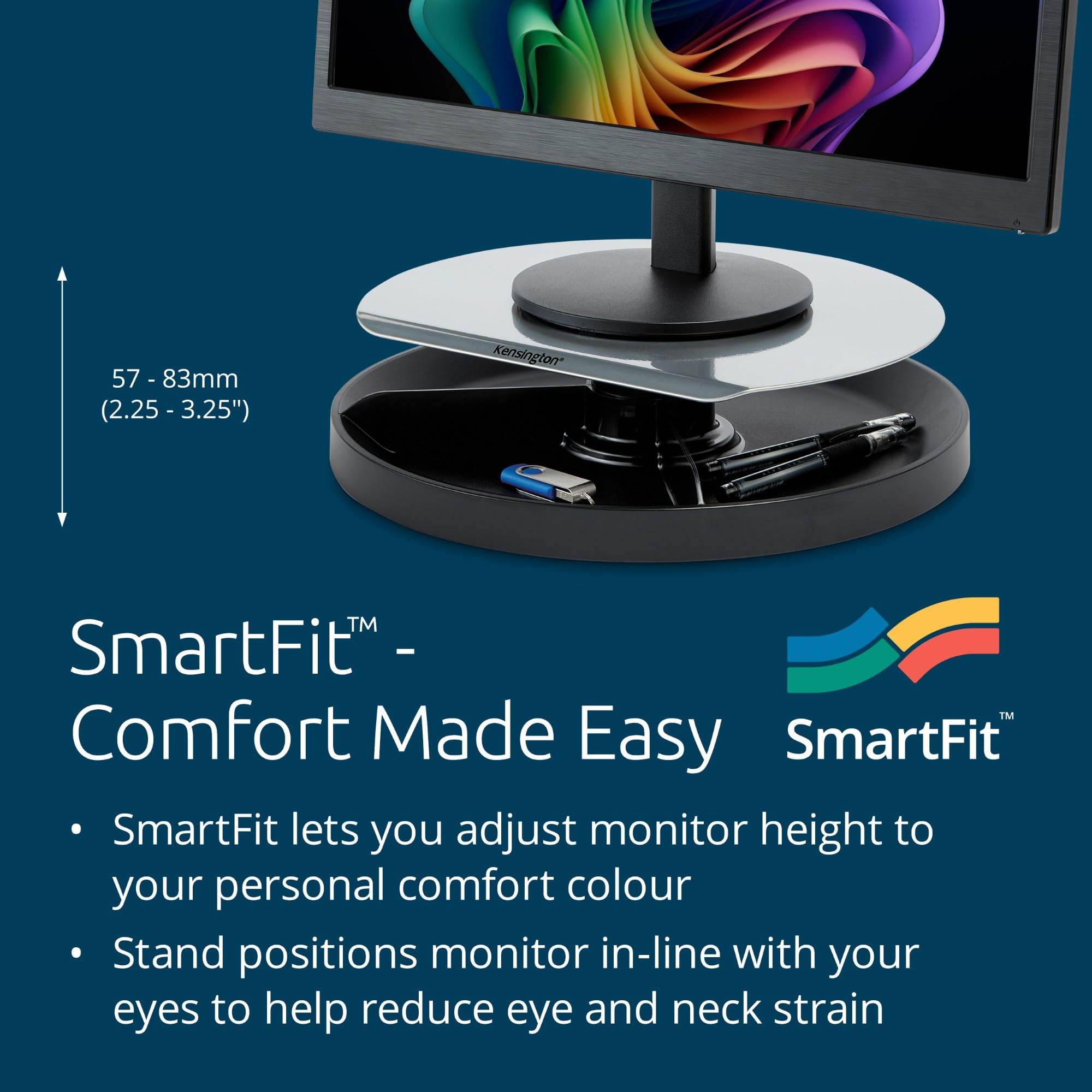 Kensington 60049EU SmartFit Drehbarer Monitorständer (Höhenverstellbarer und drehbarer Monitorstand mit SmartFit-System) – Bild 2