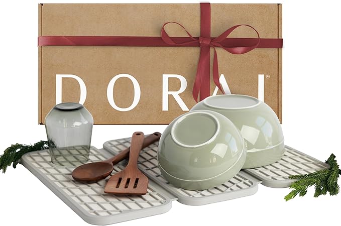 Dorai Home Dish Pad – Quick-Dry Diatomite Stone Drying Mat for Kitchen Counter, 19.9" x 15.2" x 0.52", Sandstone