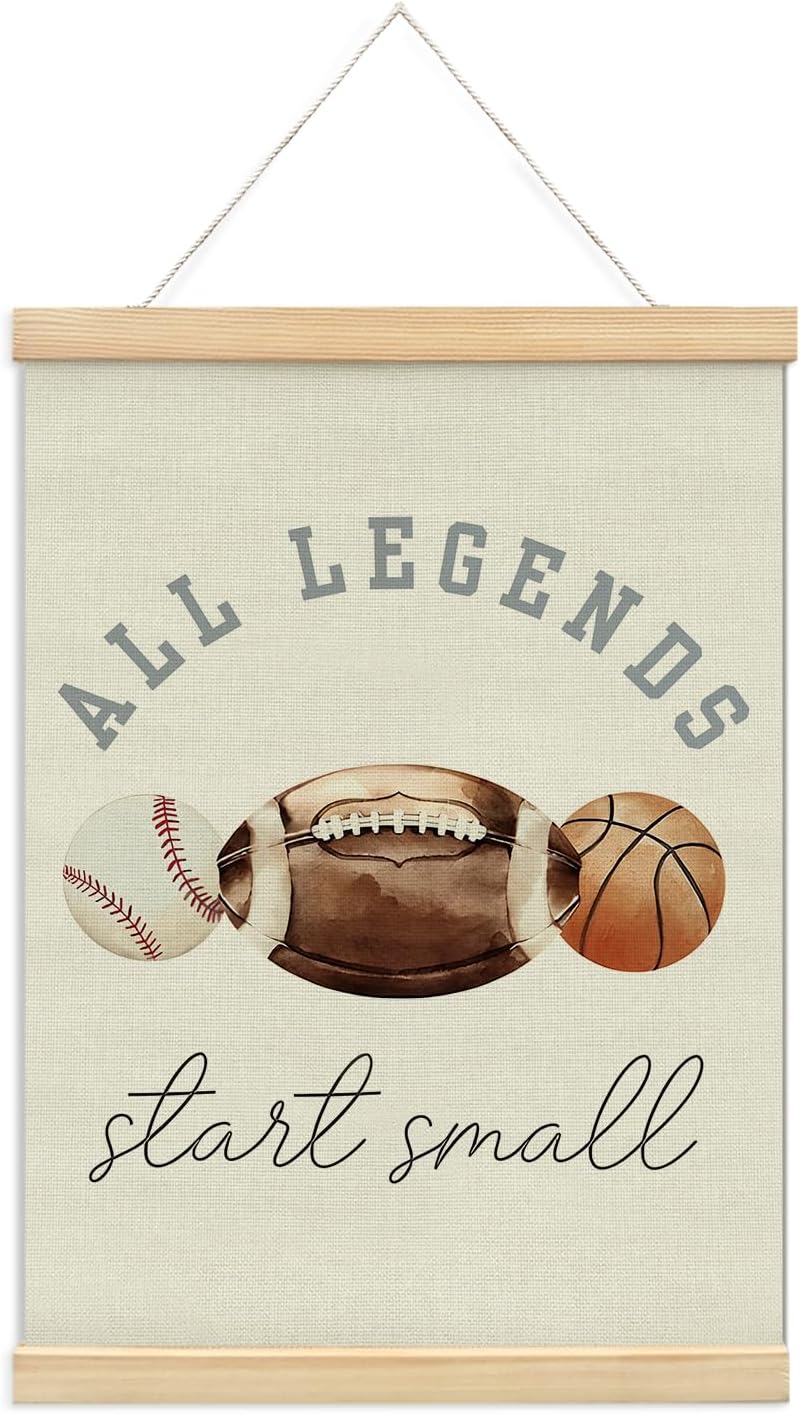 KDHTY Sports Bedroom Decor for boys Room Decor,All Legends Start Small Sports Nursery Art,Sports Wall Decor Baseball Kids Wall Art Poster for Nursery Playroom Artwork Home Decorations,12x16inch