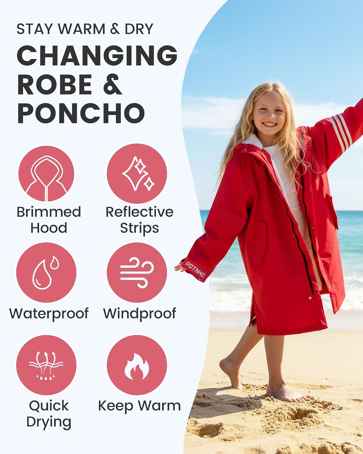 Owntop Warm Waterproof Swim Parka Warm Swim Parka Kid Youth Adult- Oversized Windproof Surf Poncho- Changing Robe Men and Women