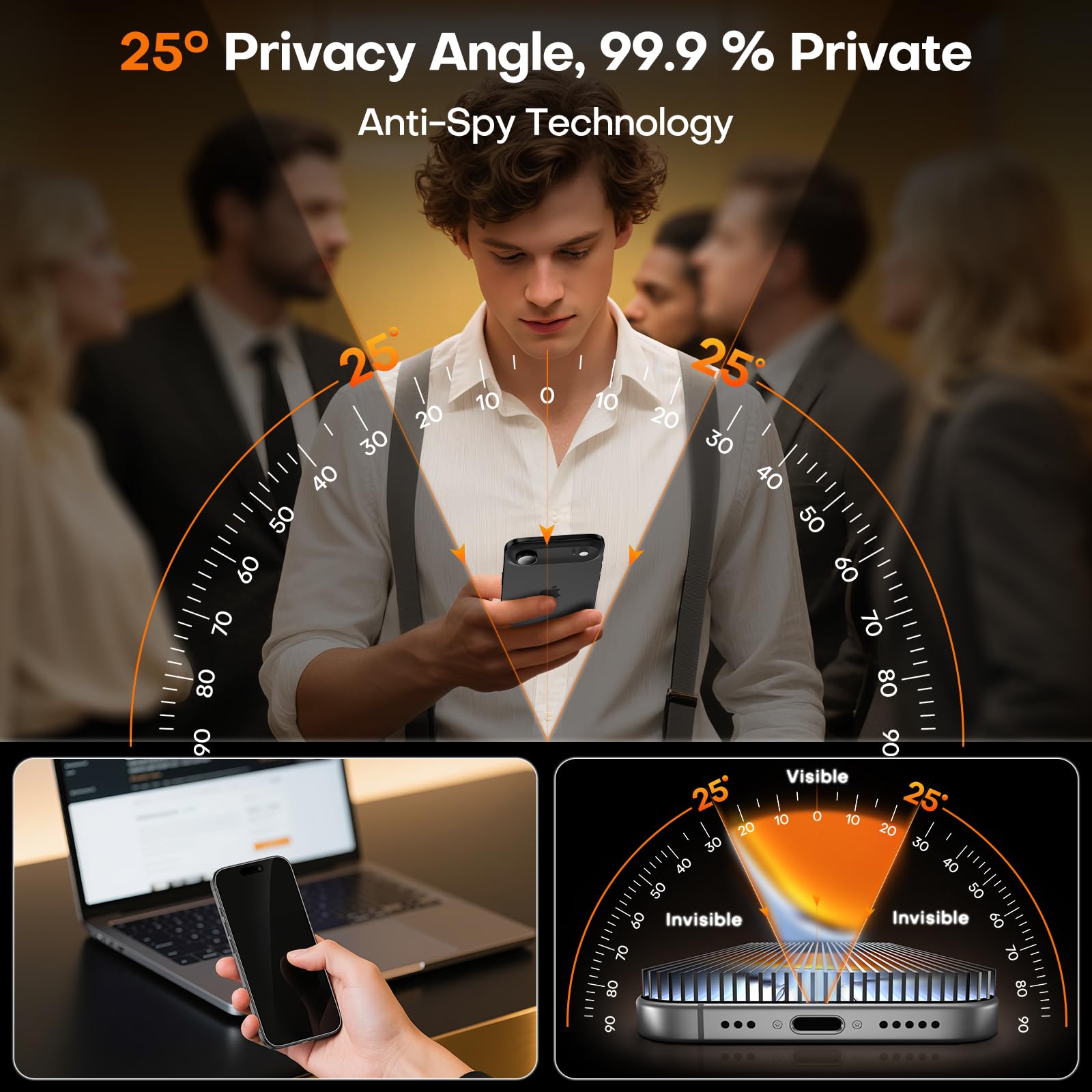 TOCOL Privacy Pellicola Vetro Temperato per iPhone iPhone Air, 25° Reali Anti-Spy, Rimozione Automatica Della Polvere, Copertura Completa, Senza Bolle, Durezza 9H, 2 Pezzi