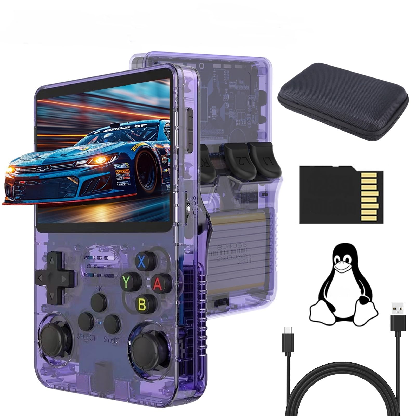 Temoo R36S Handheld Games Consoles, 3.5 Inch IPS Screen Open Source Linux System Retro Handheld, 128G TF Card 17,000+ Games 10+ Emulators Gaming Console with Bag, 3500mAh Battery