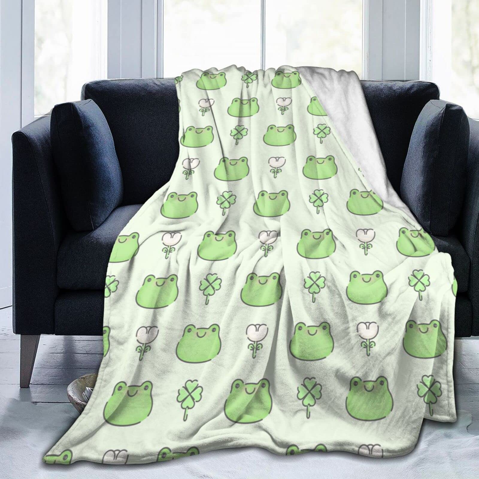 Coperta in pile con rane verdi carine coperte in morbida flanella per adulti bambini copriletto coperta per divano letto ufficio