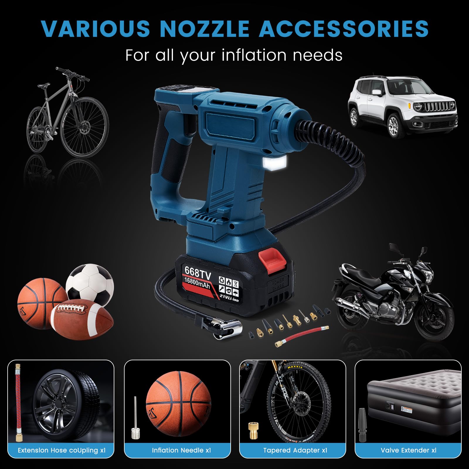 Compresseur à Air Portatif Compatible avec Makita 18V Batterie, 150PSI Gonfleur Pneus Voiture Sans Fil avec Écran LCD, Pompe Électrique avec Lumière LED pour Vélo, Moto, Ballons (Outil Seul)