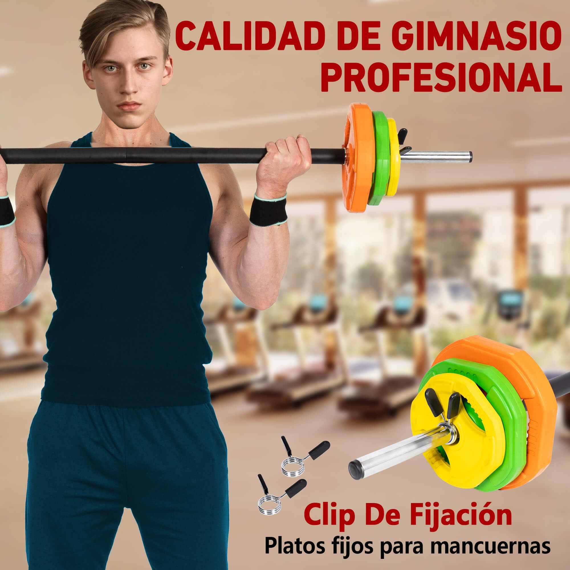 Barra de Pesas, Barra Recta Desmontable Ø25mm 140cm, Acero Resistente, 2 Cierres para Mancuernas, Espuma Antideslizante, Barra Olimpica para Fitness Gimnasio en Casa