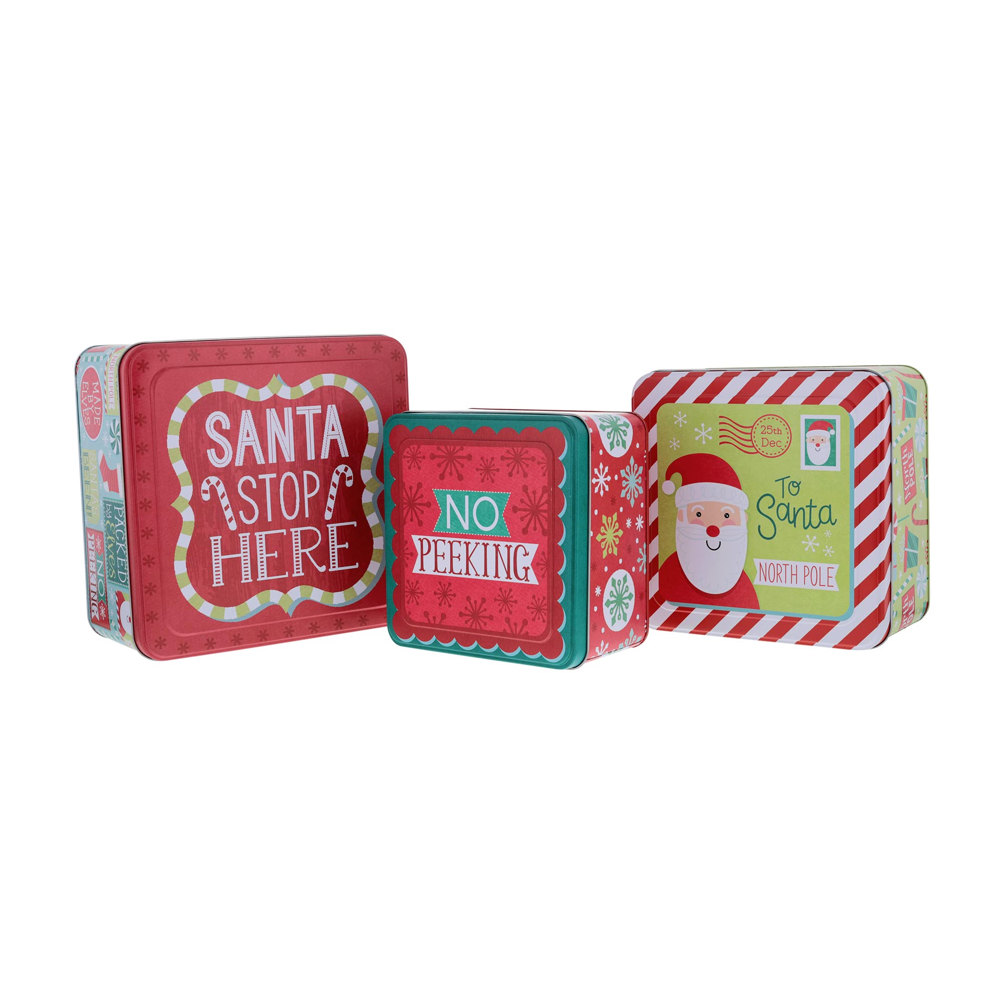 Fifth Ave KraftChristmas Nested Cookie Tins, Square, Set of 3 (Santa Fun)