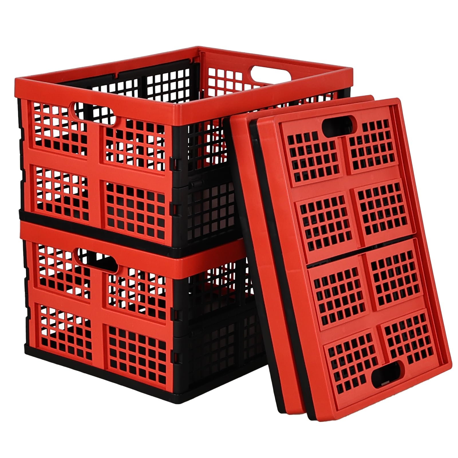 Fabnati 4 Pack Collapsible Storage Crate, 34 Litre Stackable Plastic Storage Baskets